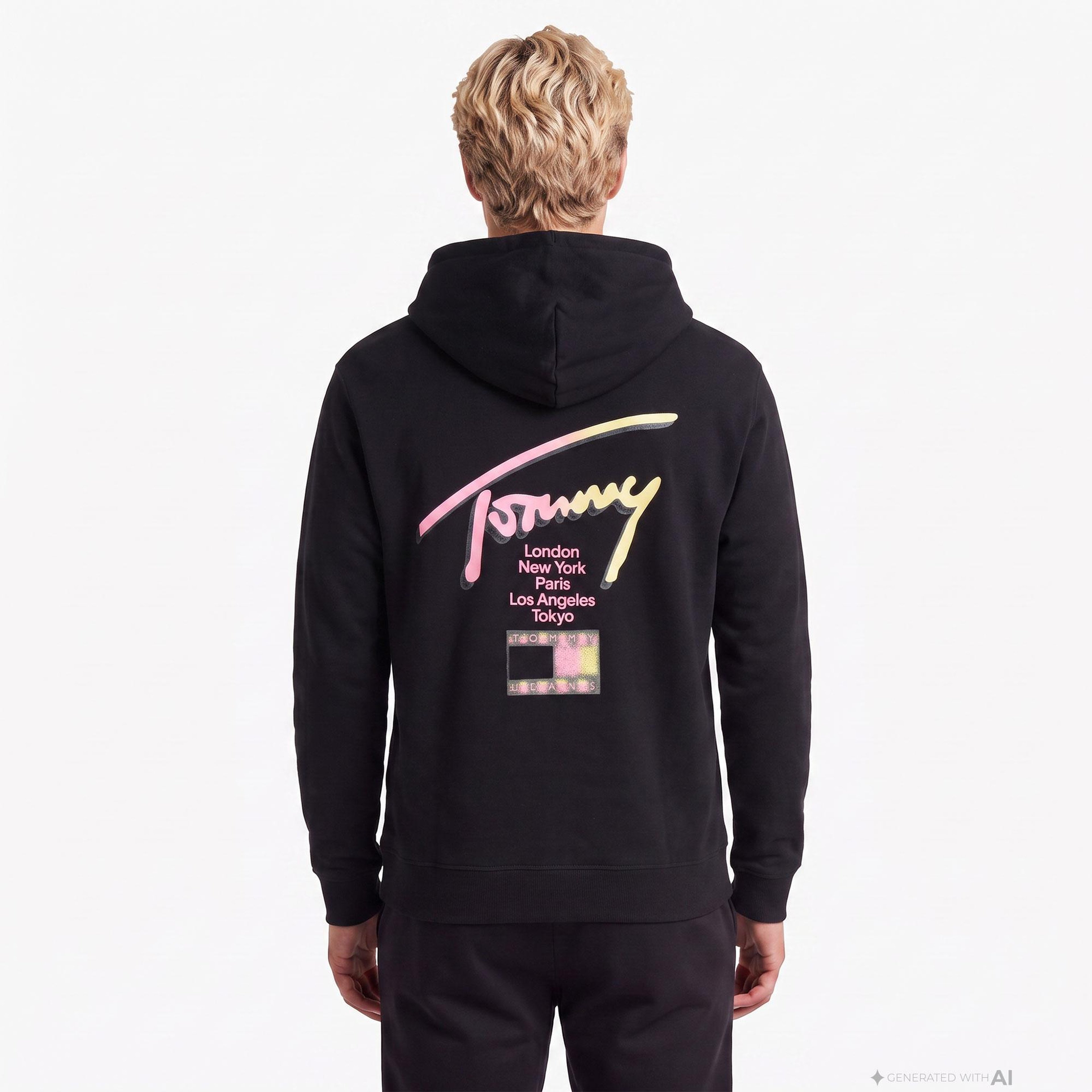 Tommy Hilfiger Relaxed Signature Erkek Siyah Sweatshirt