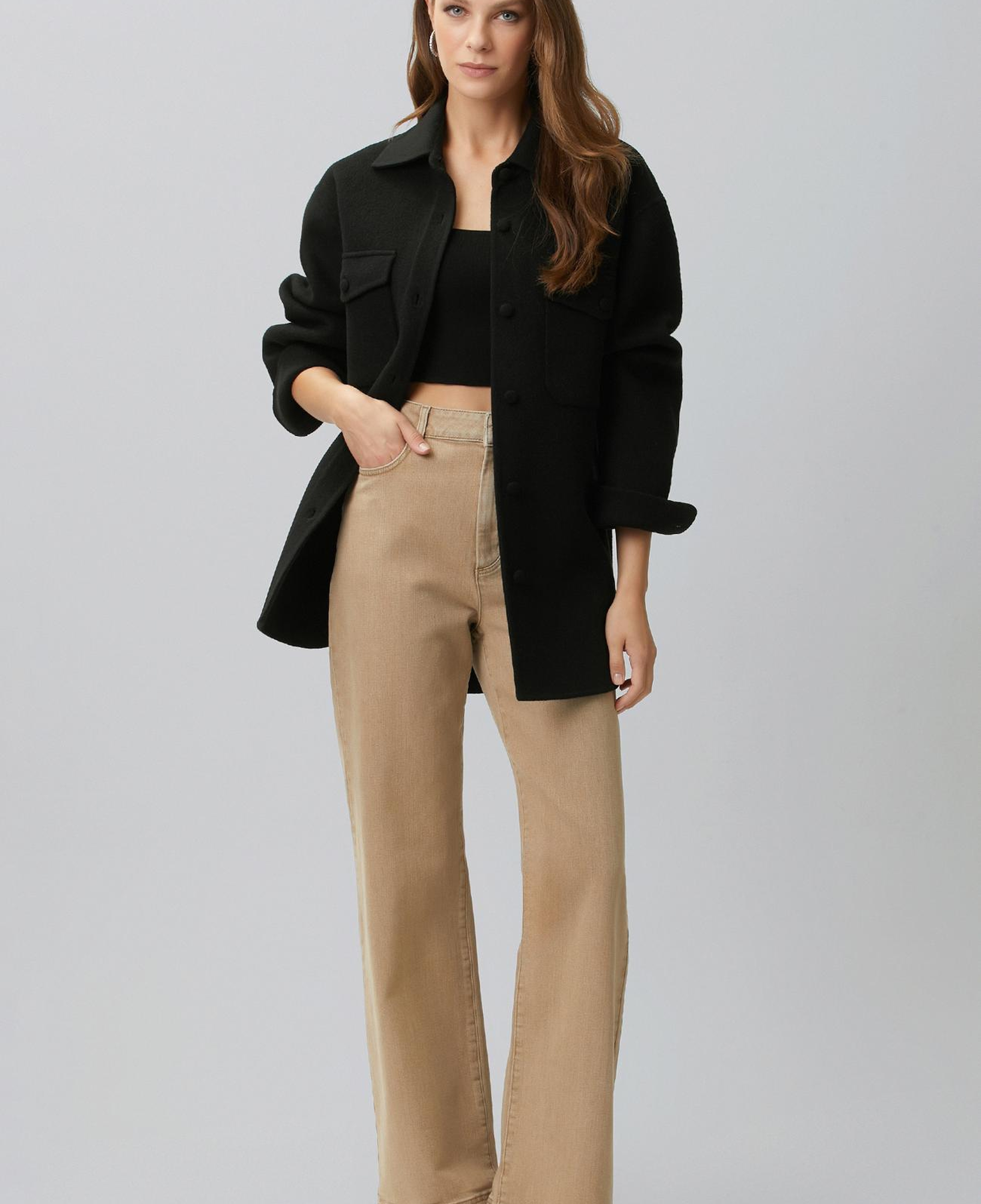 Network Kadın Bej Wide Leg Denim Pantolon