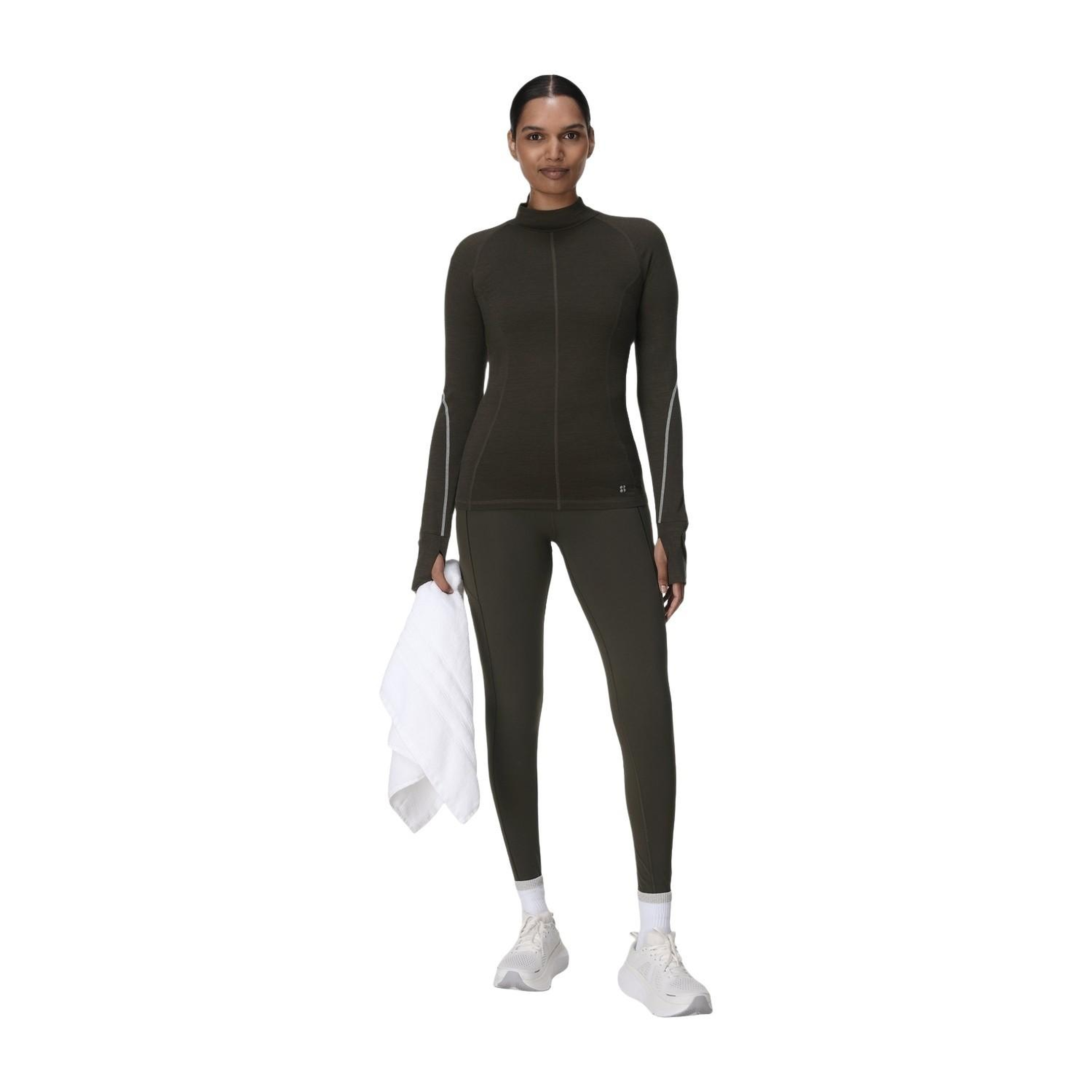Sweaty Betty Infinity Merino Long Sleeve Ru Kadın Yeşil Koşu Tank Top