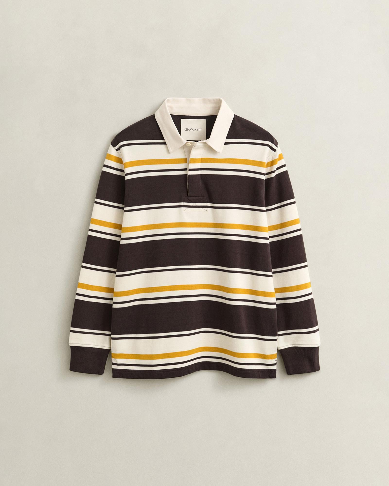 GANT Erkek Kahverengi Çizgili Rugby Yaka T-Shirt