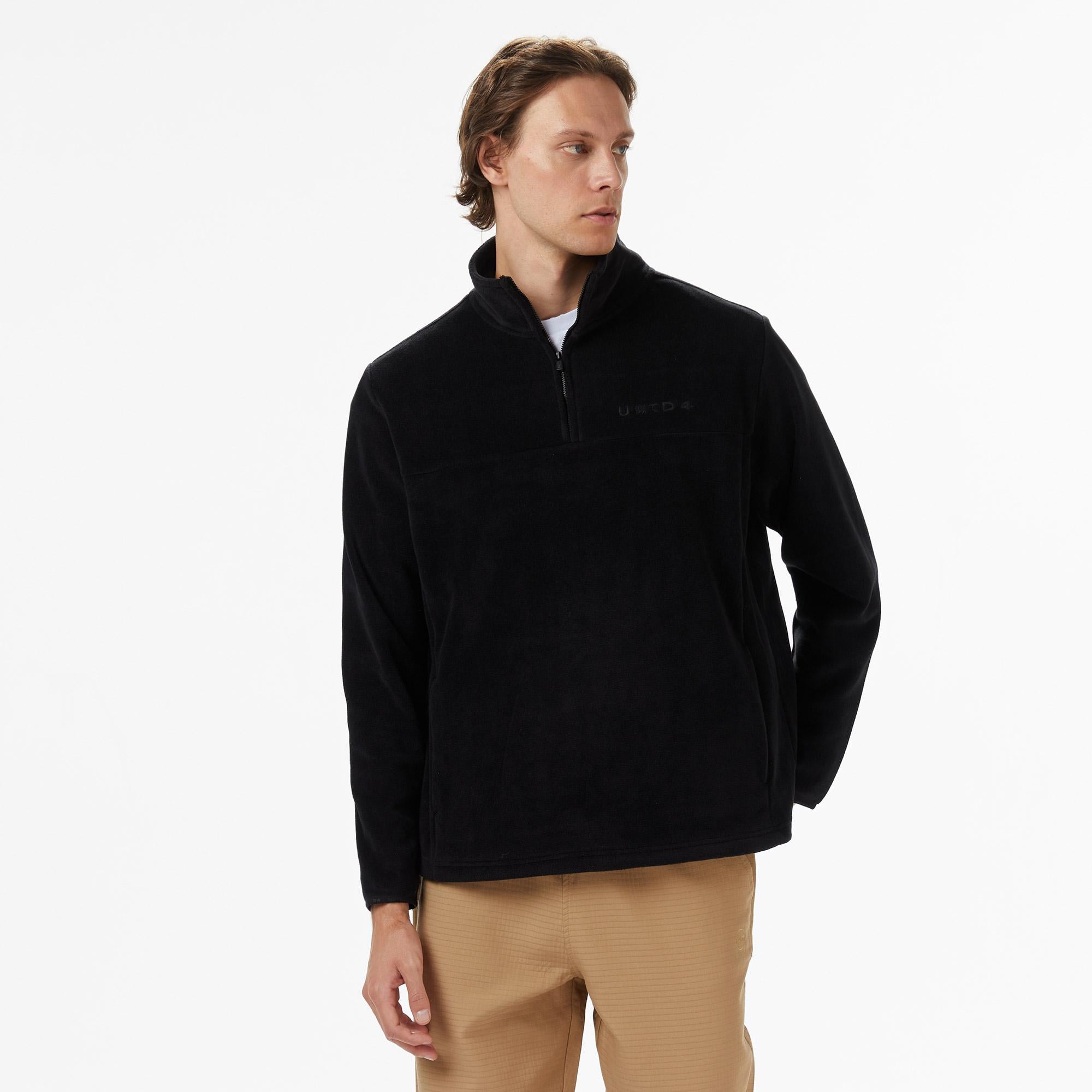 UNITED4 Erkek Siyah Half Zip Sweatshirt