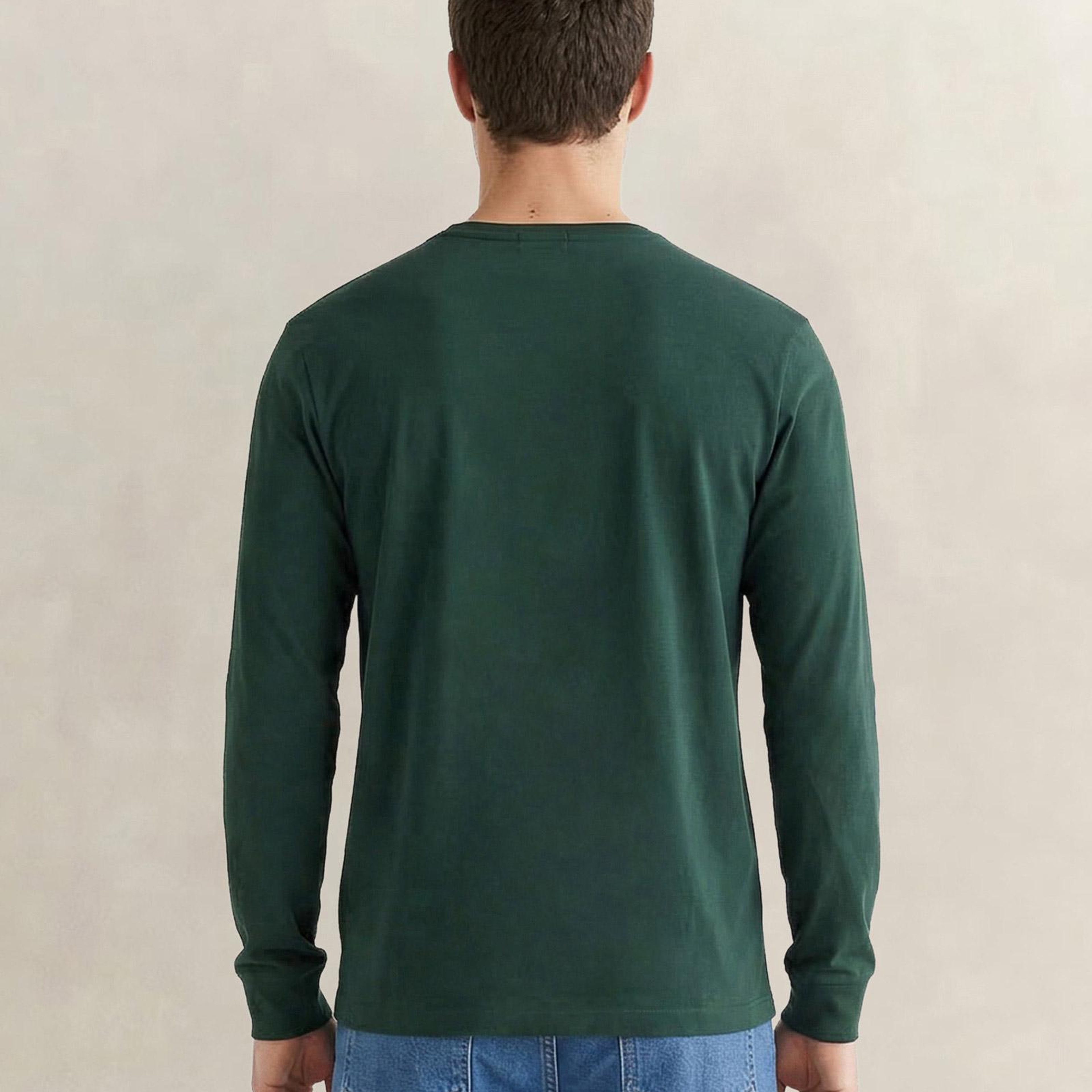 GANT Erkek Yeşil Regular Fit Bisiklet Yaka Uzun Kollu T-Shirt