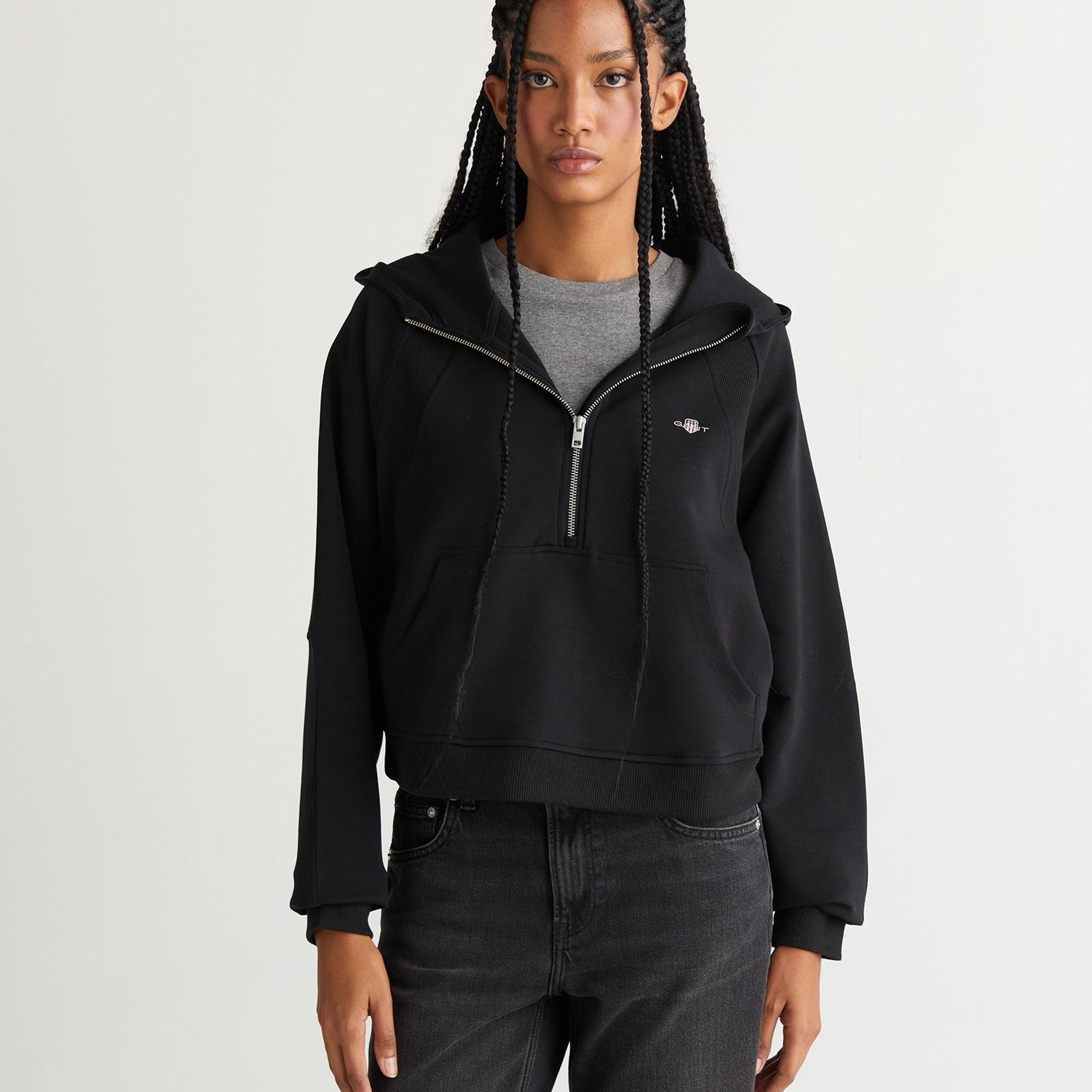 GANT Kadın Siyah Regular Fit Kapüşonlu Sweatshirt