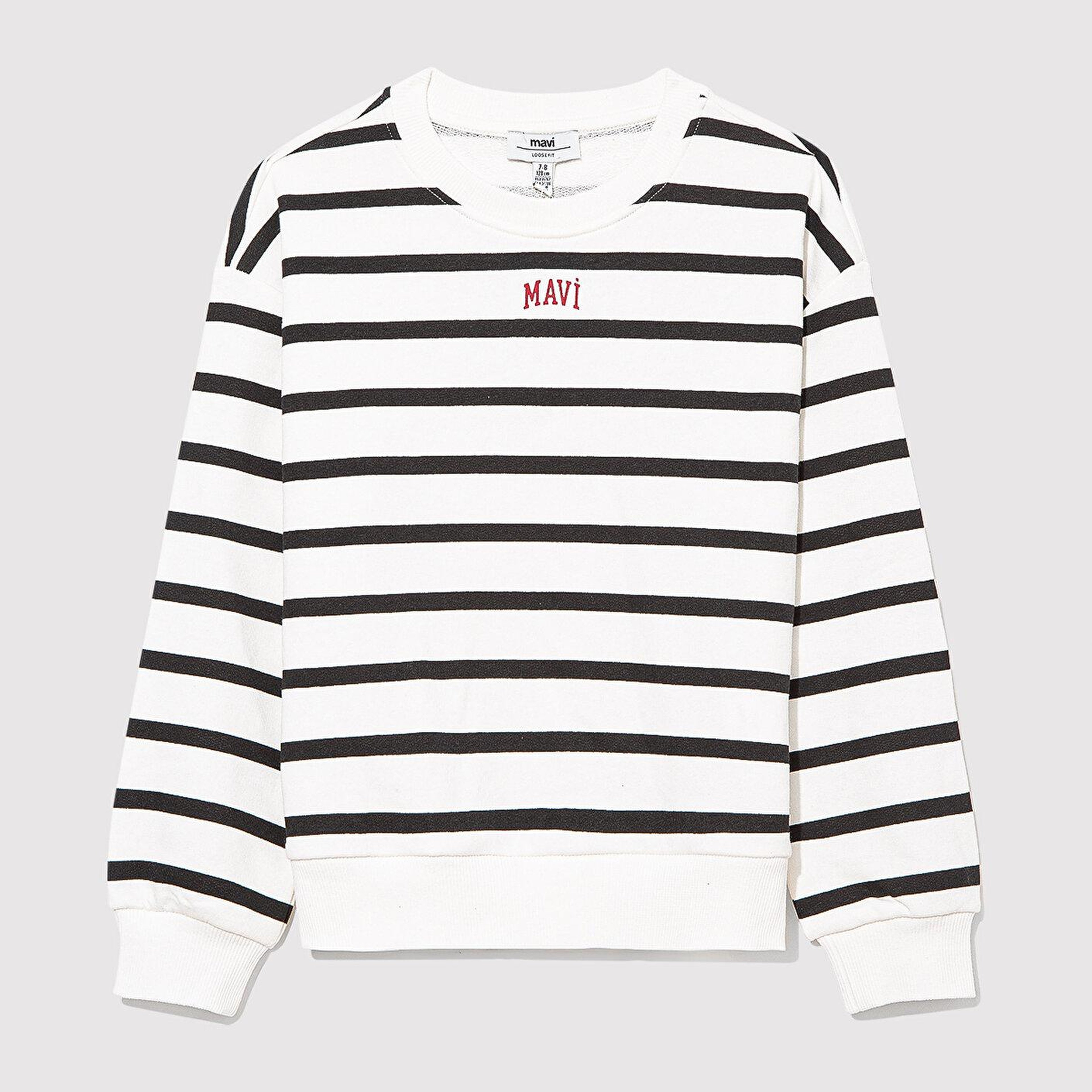 Mavi Mavi Logo Baskılı Siyah Çizgili Sweatshirt 7S10038-900