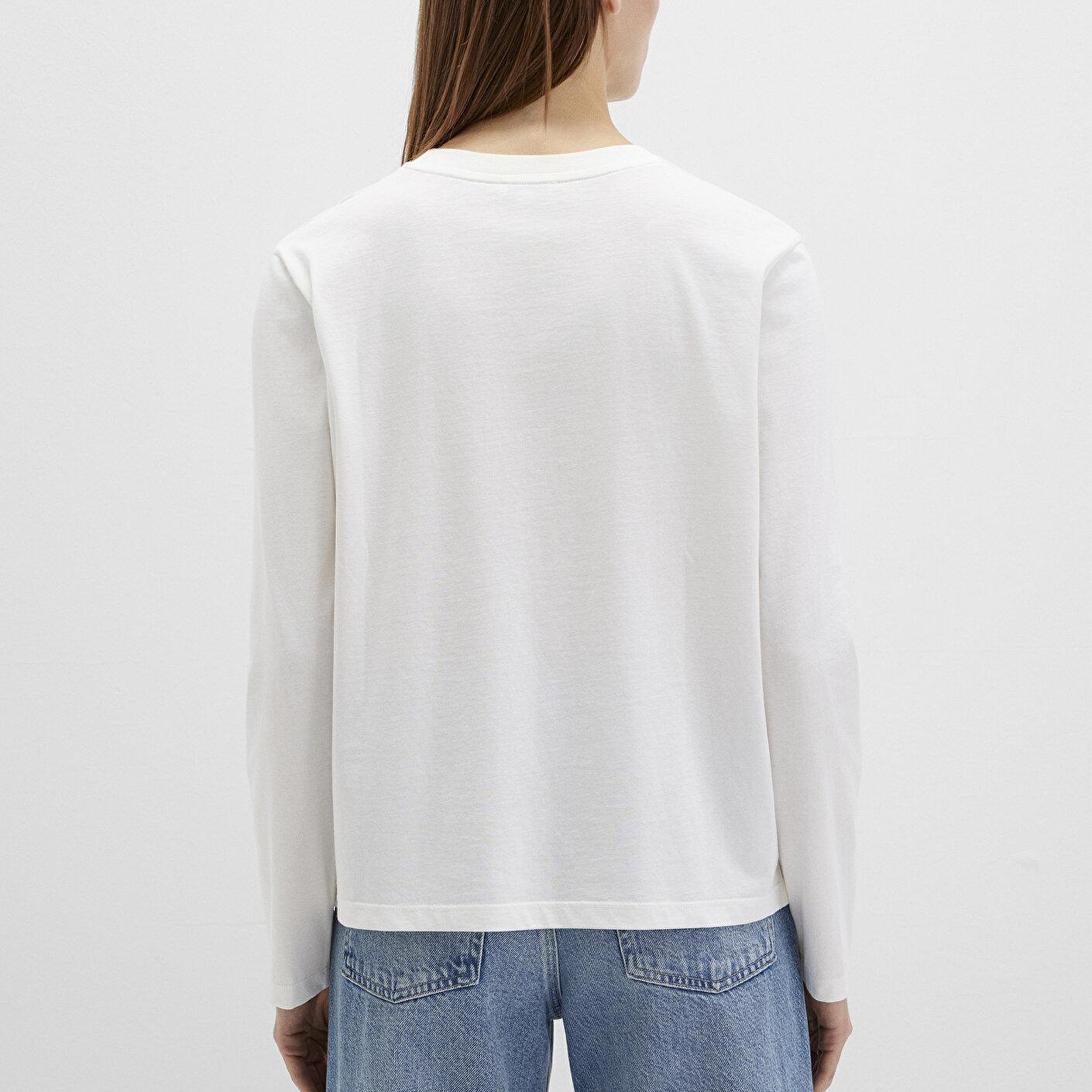 Mavi Uzun Kollu Ekru Basic Tişört Loose Fit / Bol Rahat Kesim 1613038-70057
