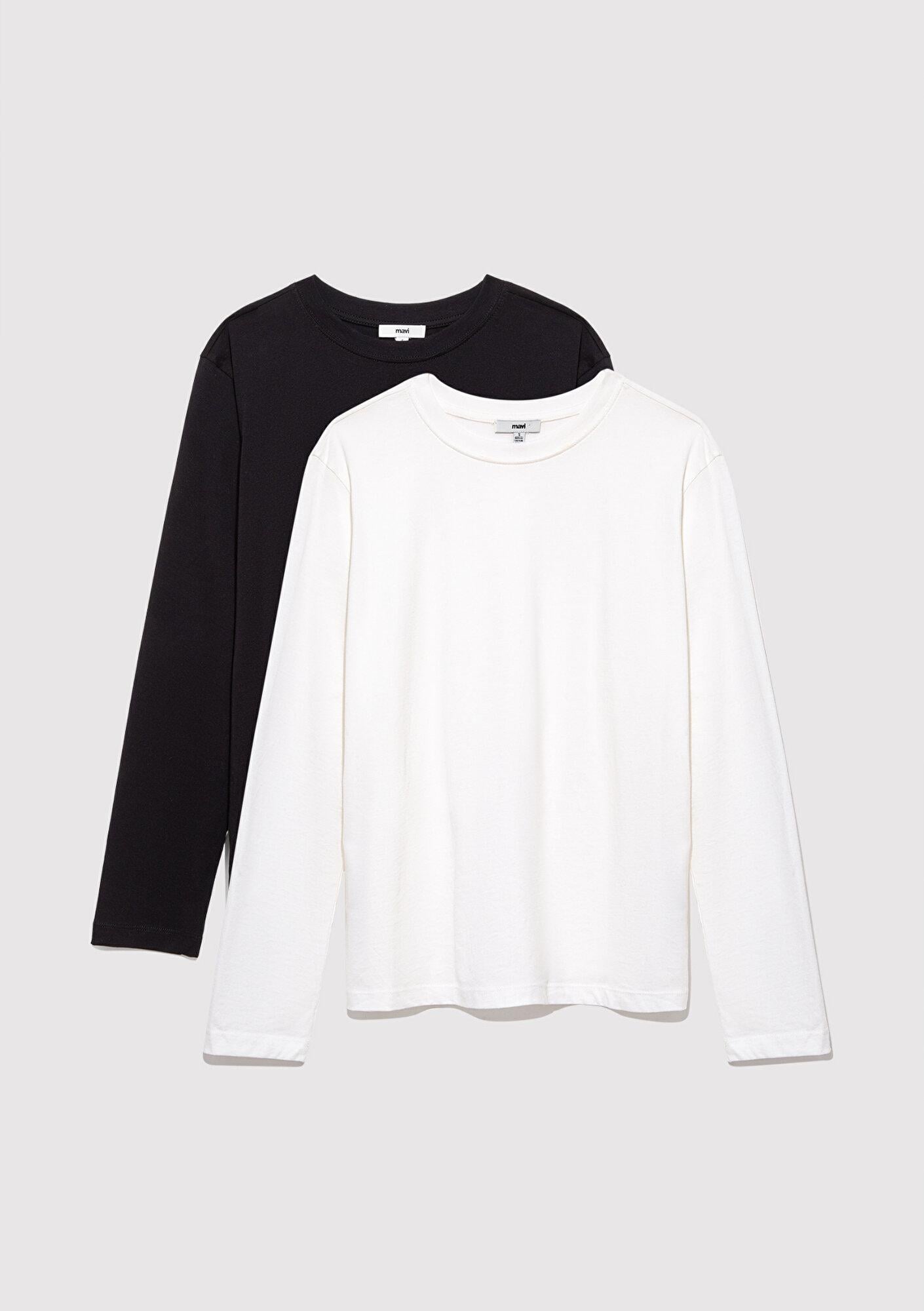 Mavi 2li Uzun Kollu Siyah Basic Tişört Loose Fit / Bol Rahat Kesim 1613039-900