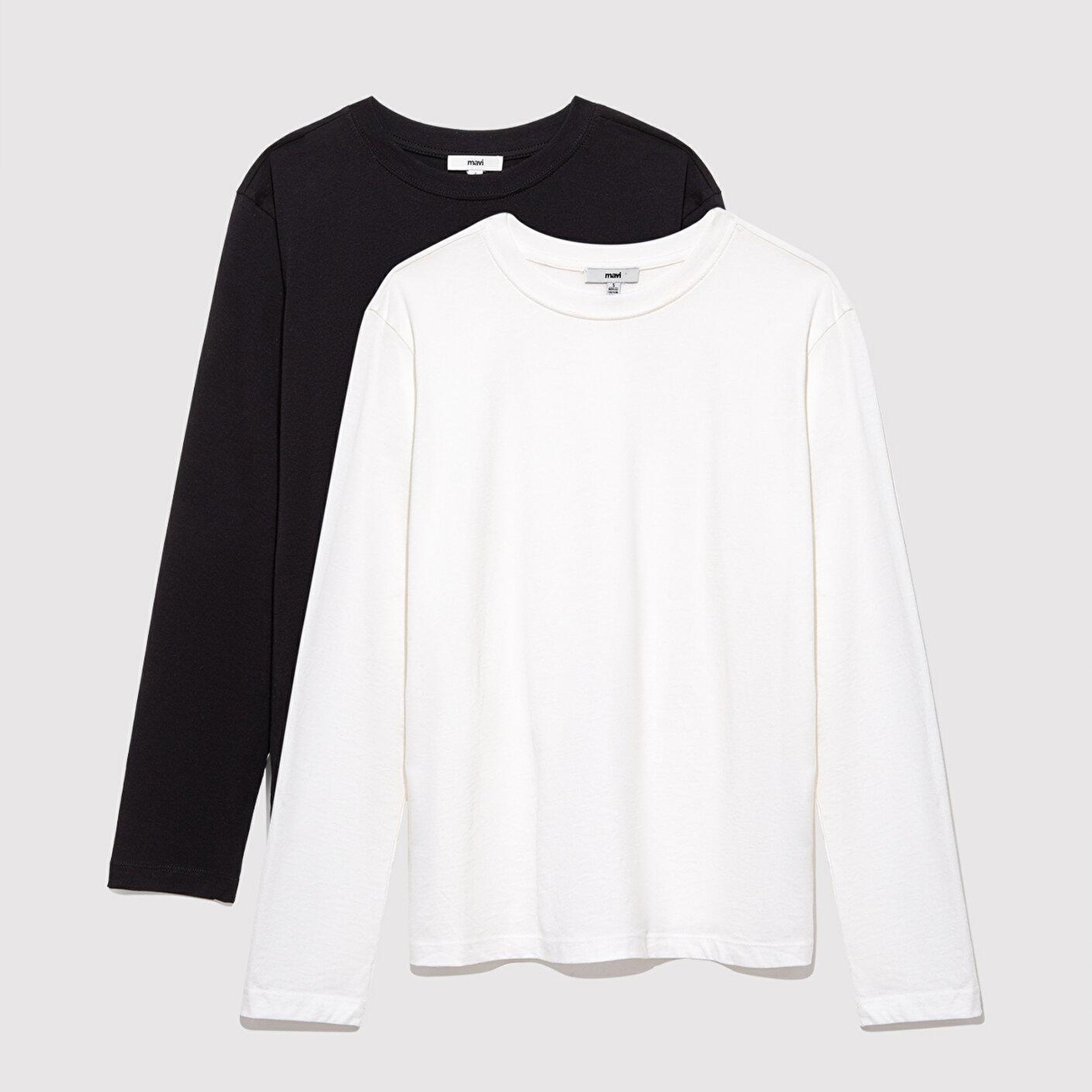 Mavi 2li Uzun Kollu Siyah Basic Tişört Loose Fit / Bol Rahat Kesim 1613039-900