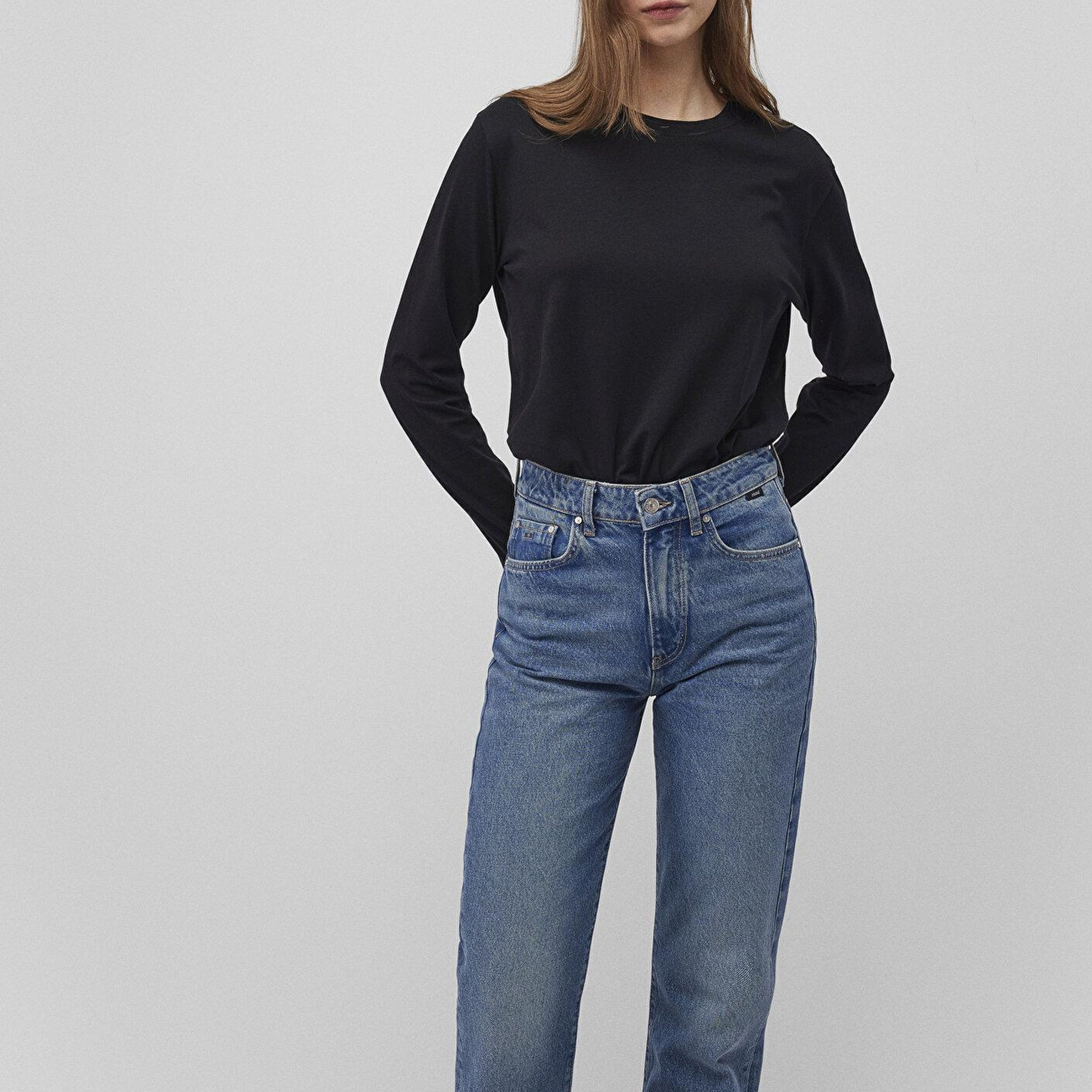 Mavi 2li Uzun Kollu Siyah Basic Tişört Loose Fit / Bol Rahat Kesim 1613039-900
