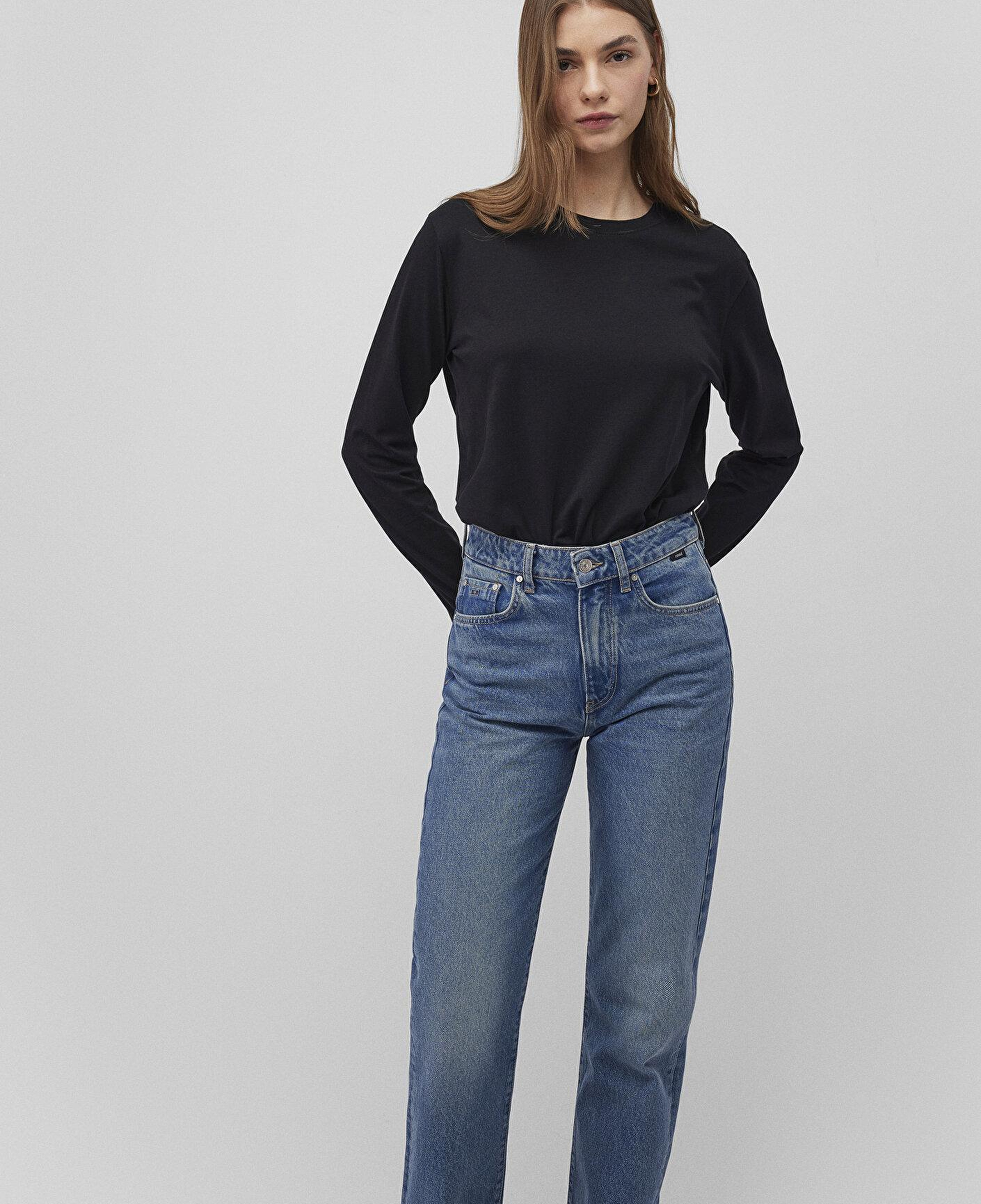 Mavi 2li Uzun Kollu Siyah Basic Tişört Loose Fit / Bol Rahat Kesim 1613039-900