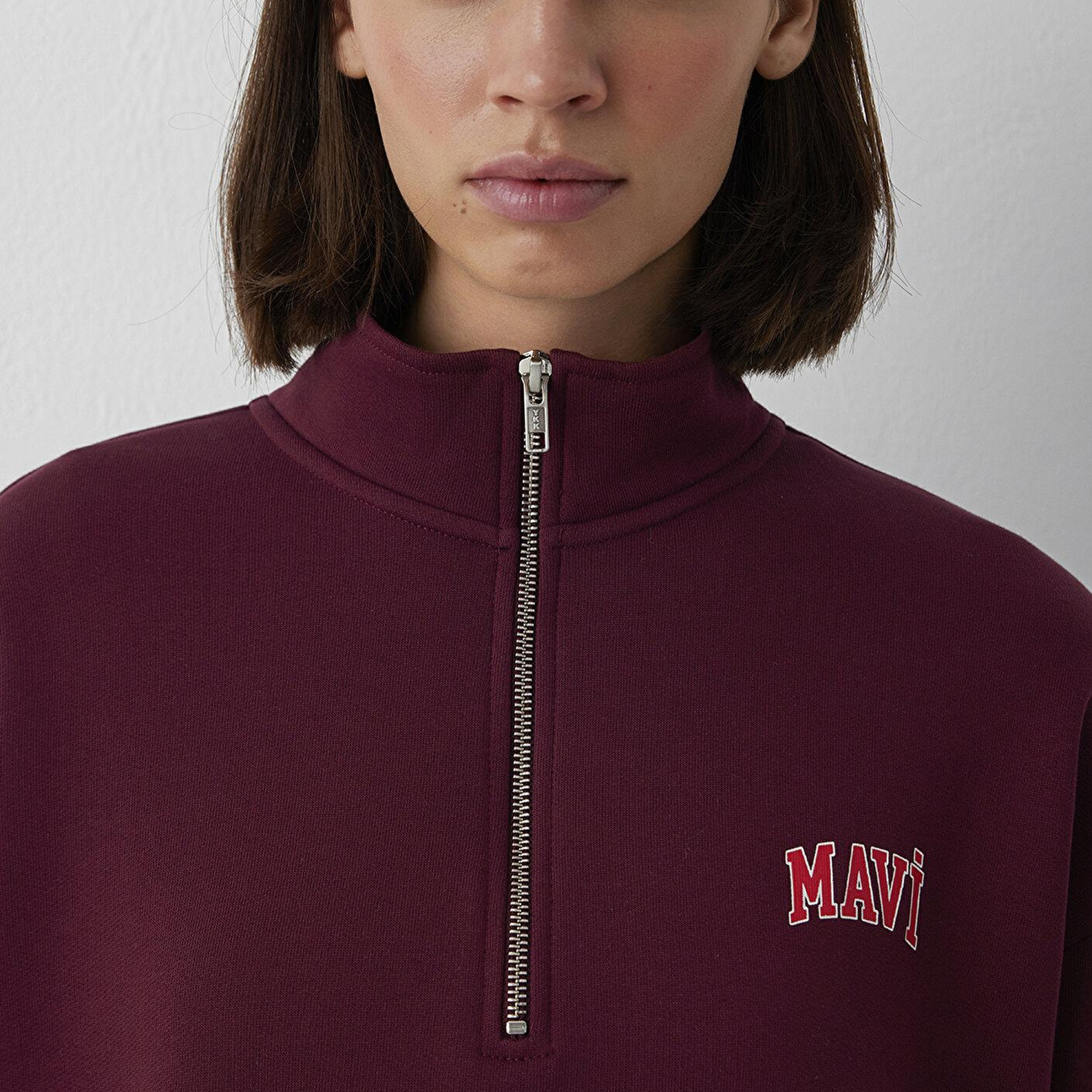 Mavi Mavi Logo Baskılı Yarı Fermuarlı Bordo Sweatshirt 1S10179-90705