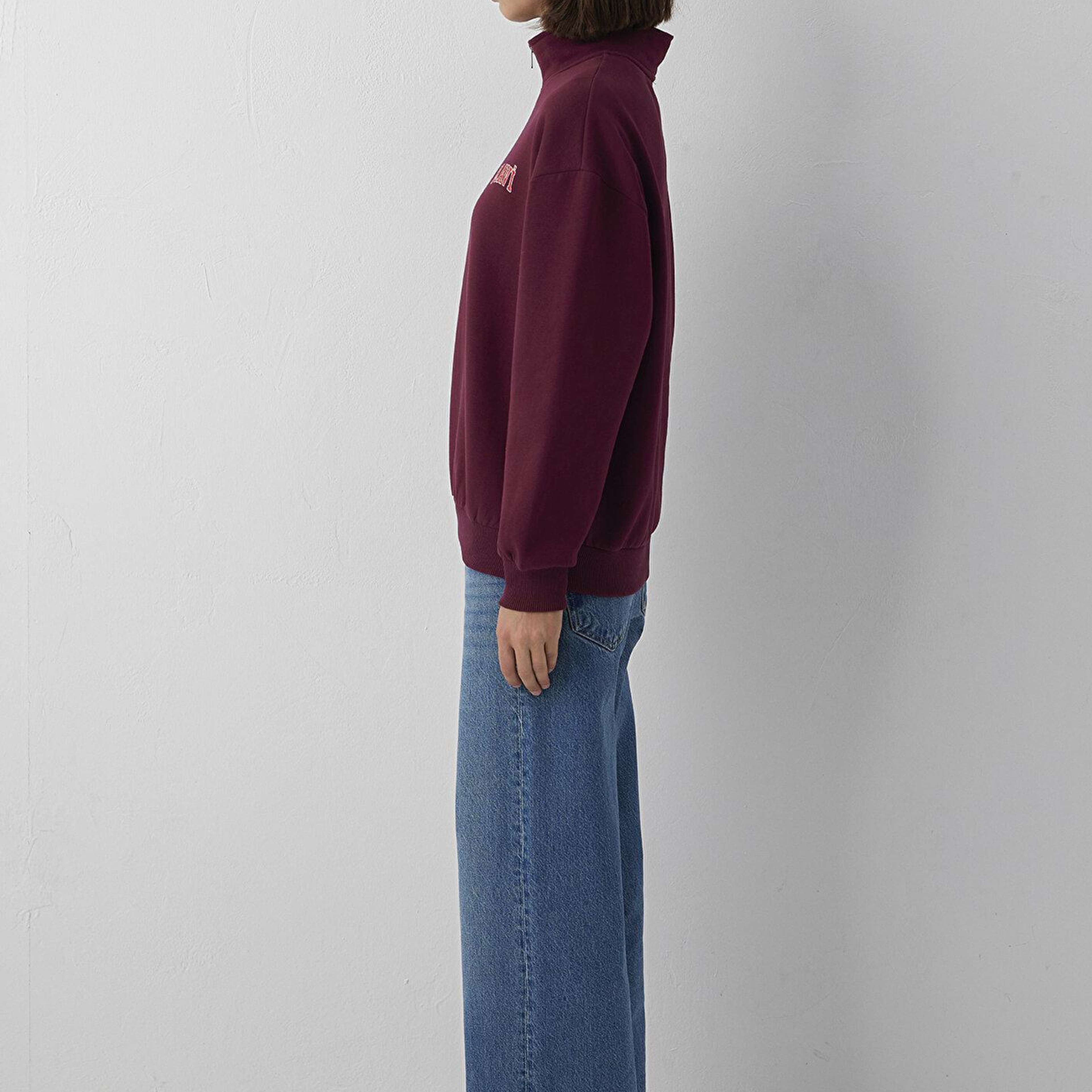 Mavi Mavi Logo Baskılı Yarı Fermuarlı Bordo Sweatshirt 1S10179-90705