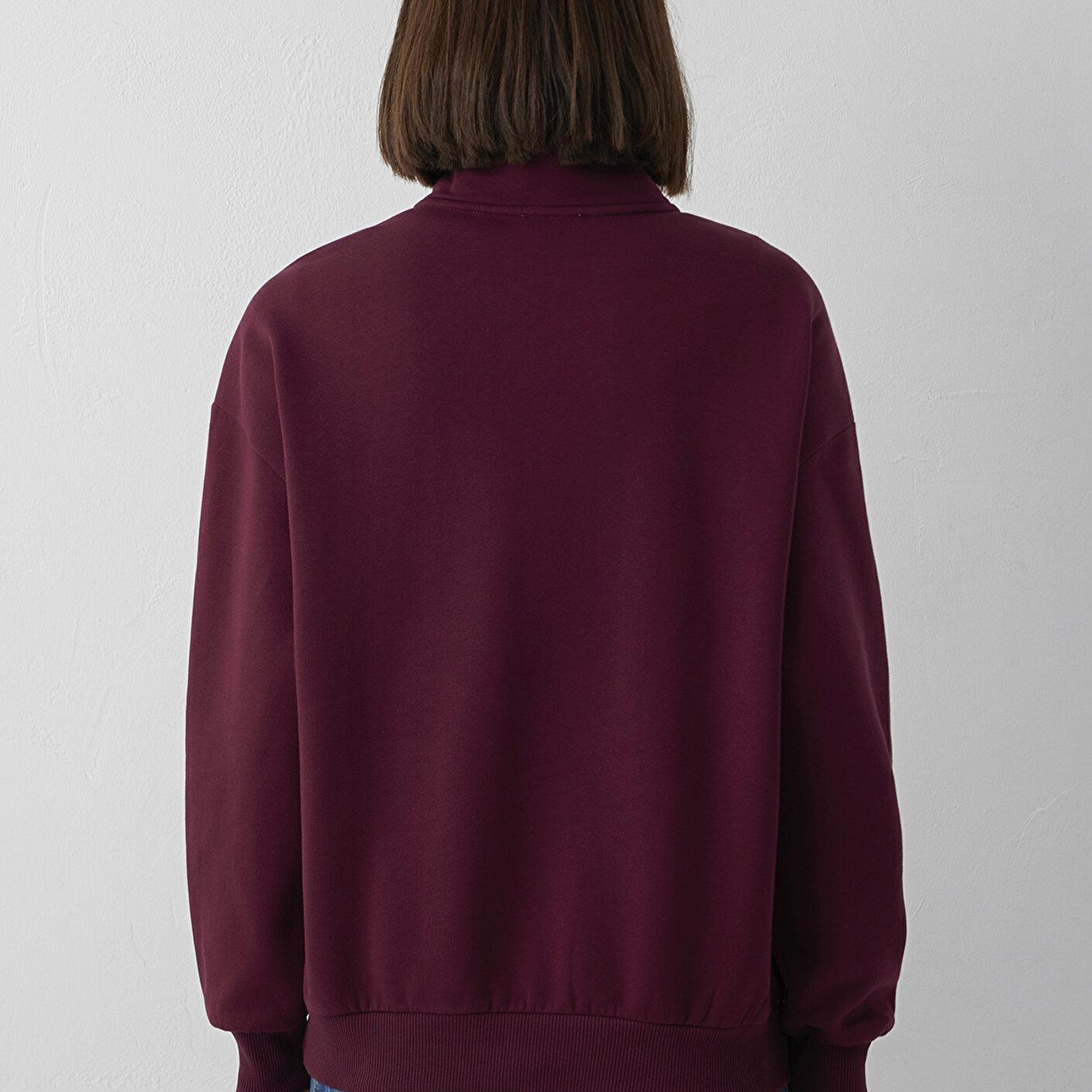 Mavi Mavi Logo Baskılı Yarı Fermuarlı Bordo Sweatshirt 1S10179-90705