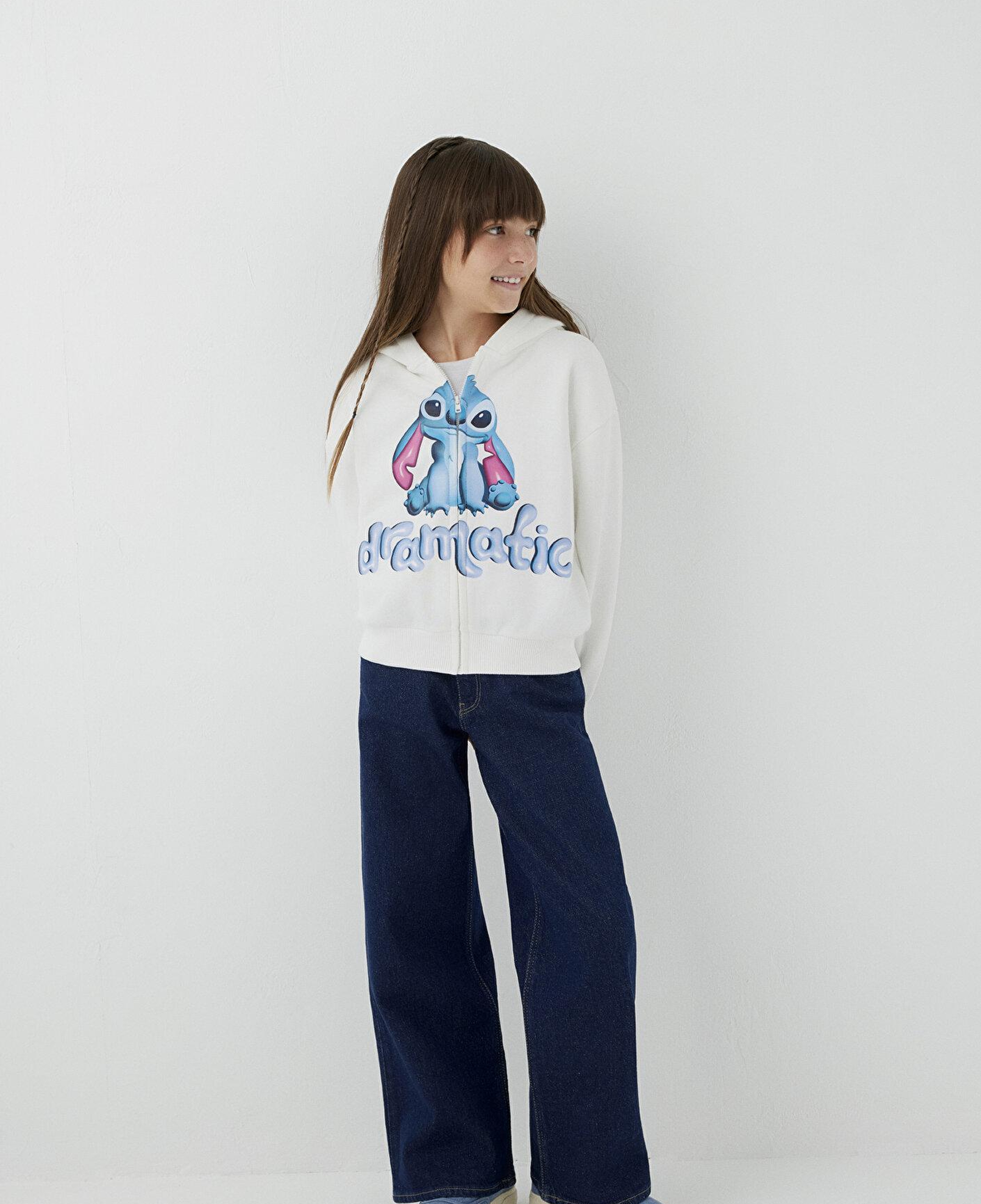 Mavi Lilo ve Stitch Baskılı Kapüşonlu Sweatshirt 7S10205-70057