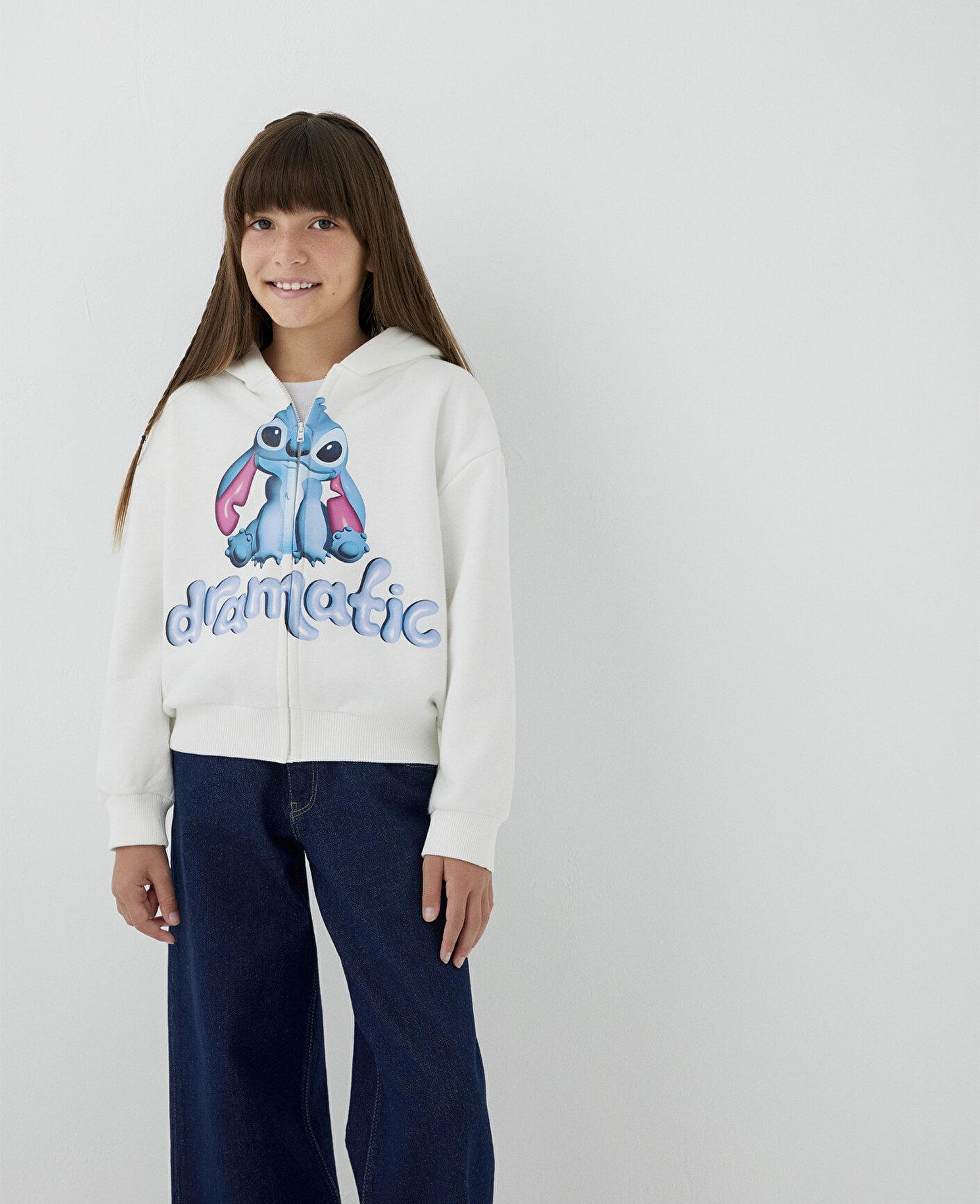 Mavi Lilo ve Stitch Baskılı Kapüşonlu Sweatshirt 7S10205-70057