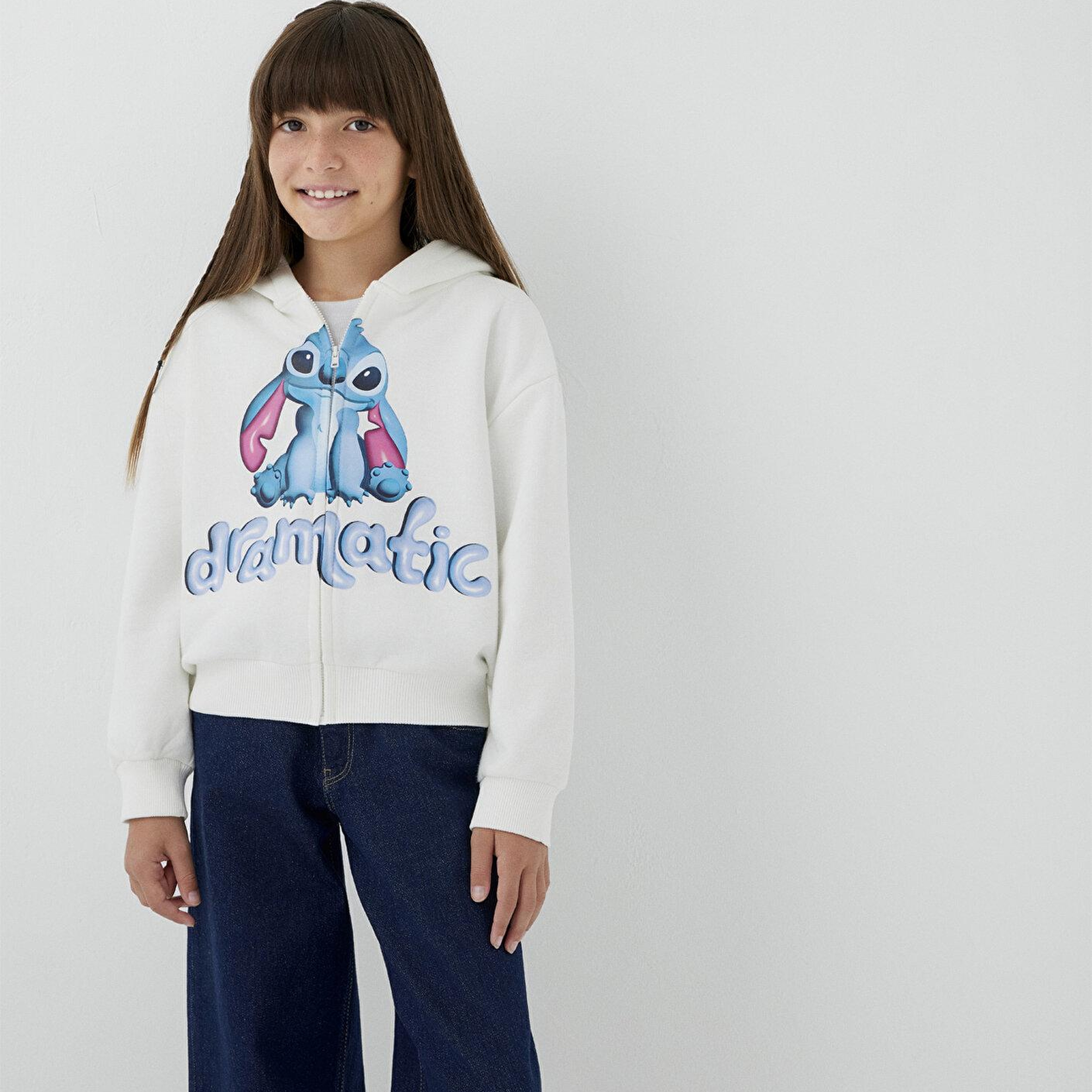 Mavi Lilo ve Stitch Baskılı Kapüşonlu Sweatshirt 7S10205-70057