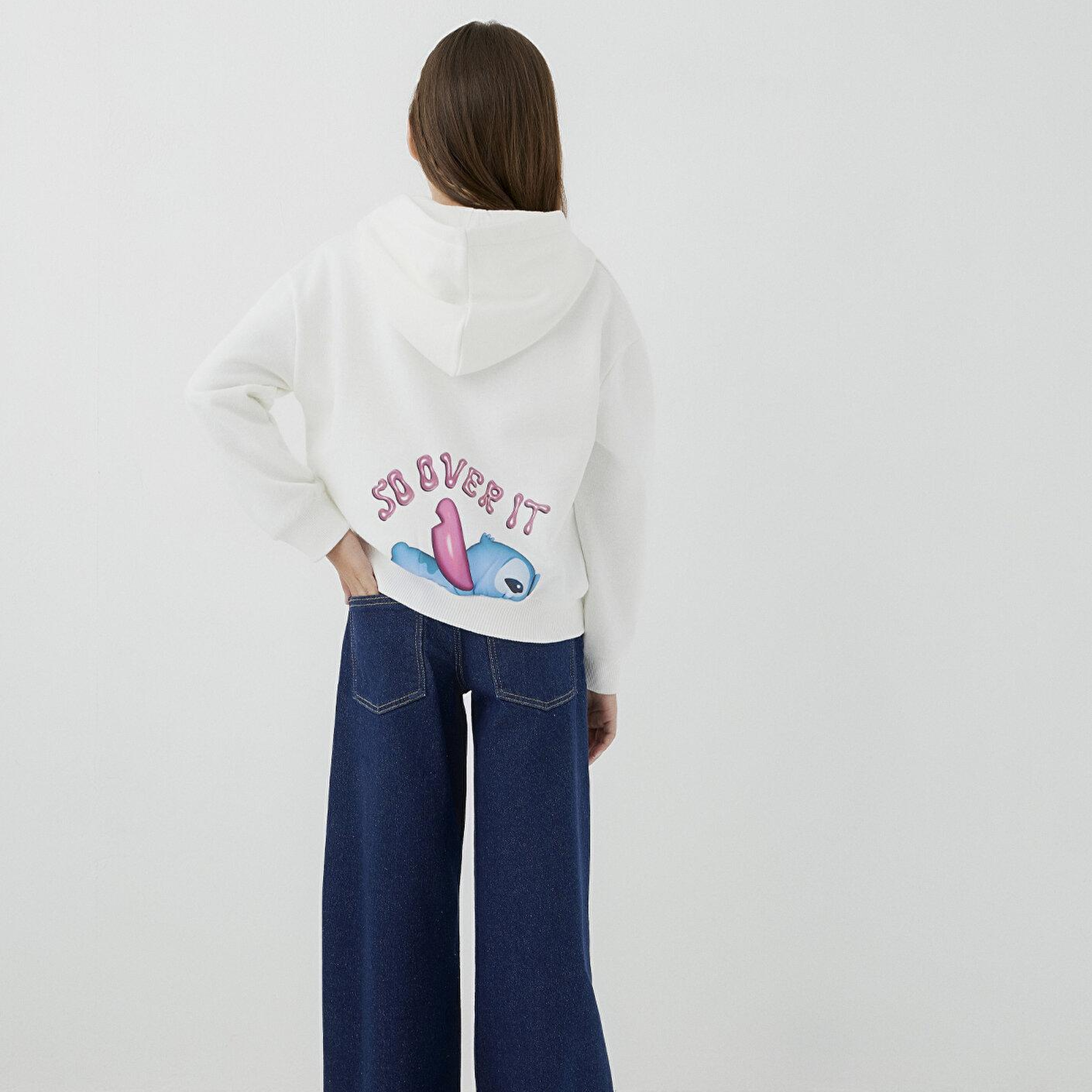 Mavi Lilo ve Stitch Baskılı Kapüşonlu Sweatshirt 7S10205-70057