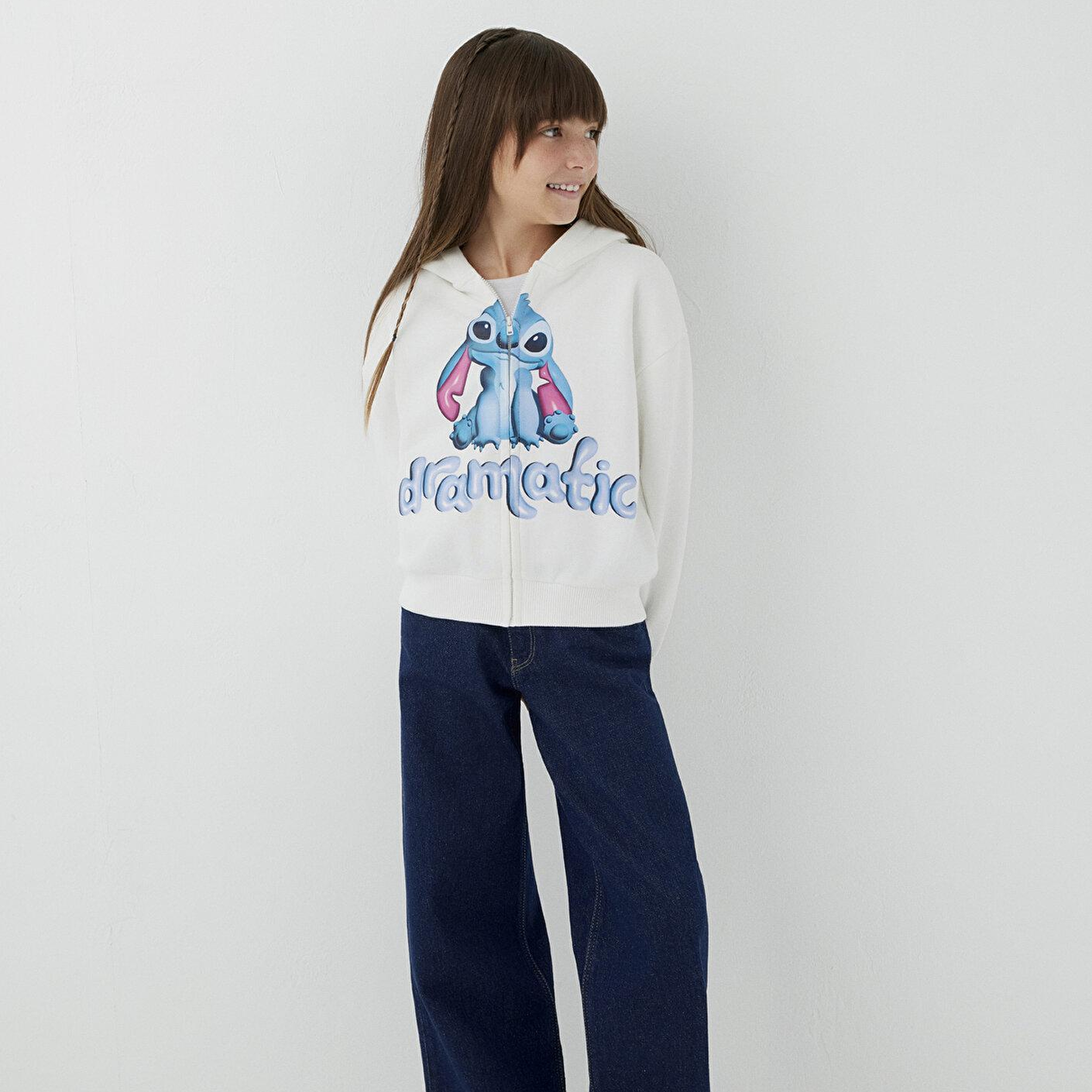 Mavi Lilo ve Stitch Baskılı Kapüşonlu Sweatshirt 7S10205-70057