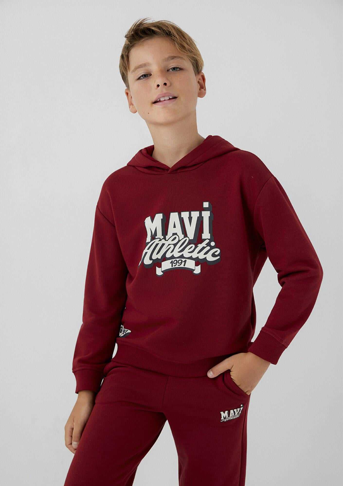 Mavi Kapüşonlu Kırmızı Sweatshirt 6S10210-84022