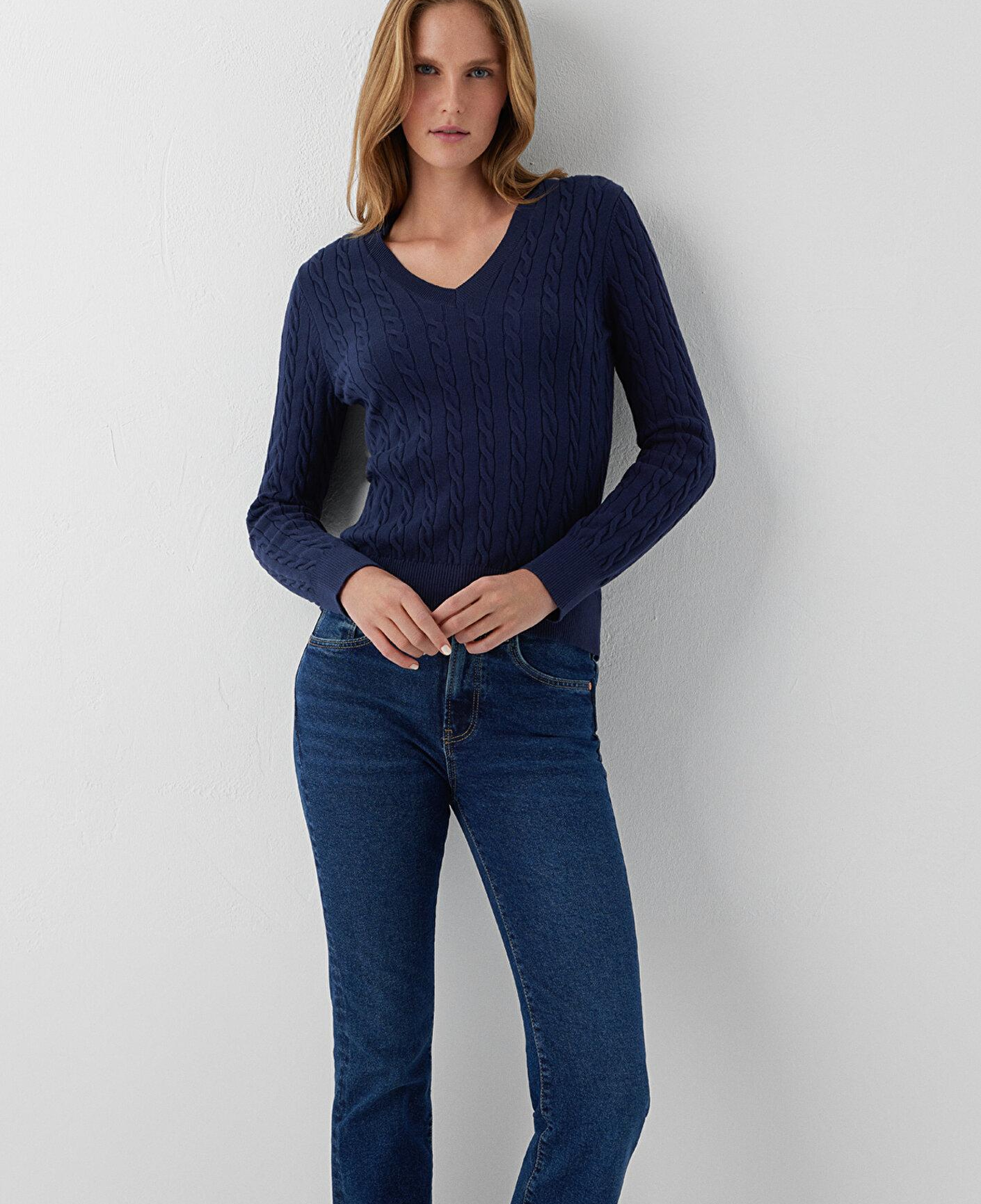 Mavi V Yaka Lacivert Triko Slim Fit / Dar Kesim 1710911-70492