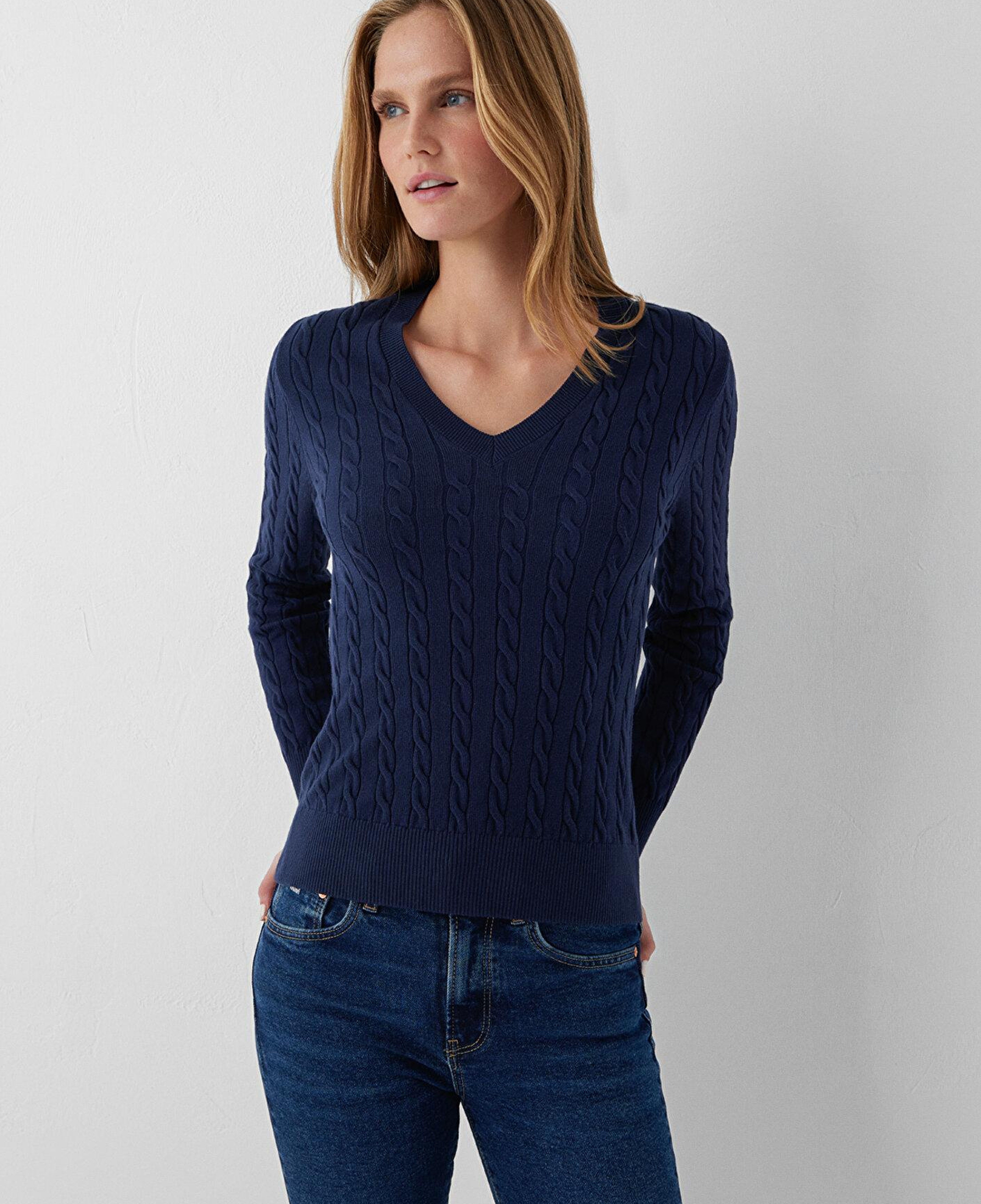 Mavi V Yaka Lacivert Triko Slim Fit / Dar Kesim 1710911-70492