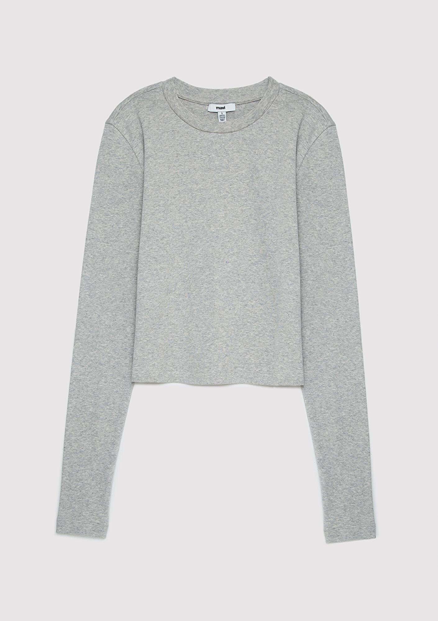 Mavi 2li Uzun Kollu Crop Basic Tişört Fitted / Vücuda Oturan Kesim 1613021-71014