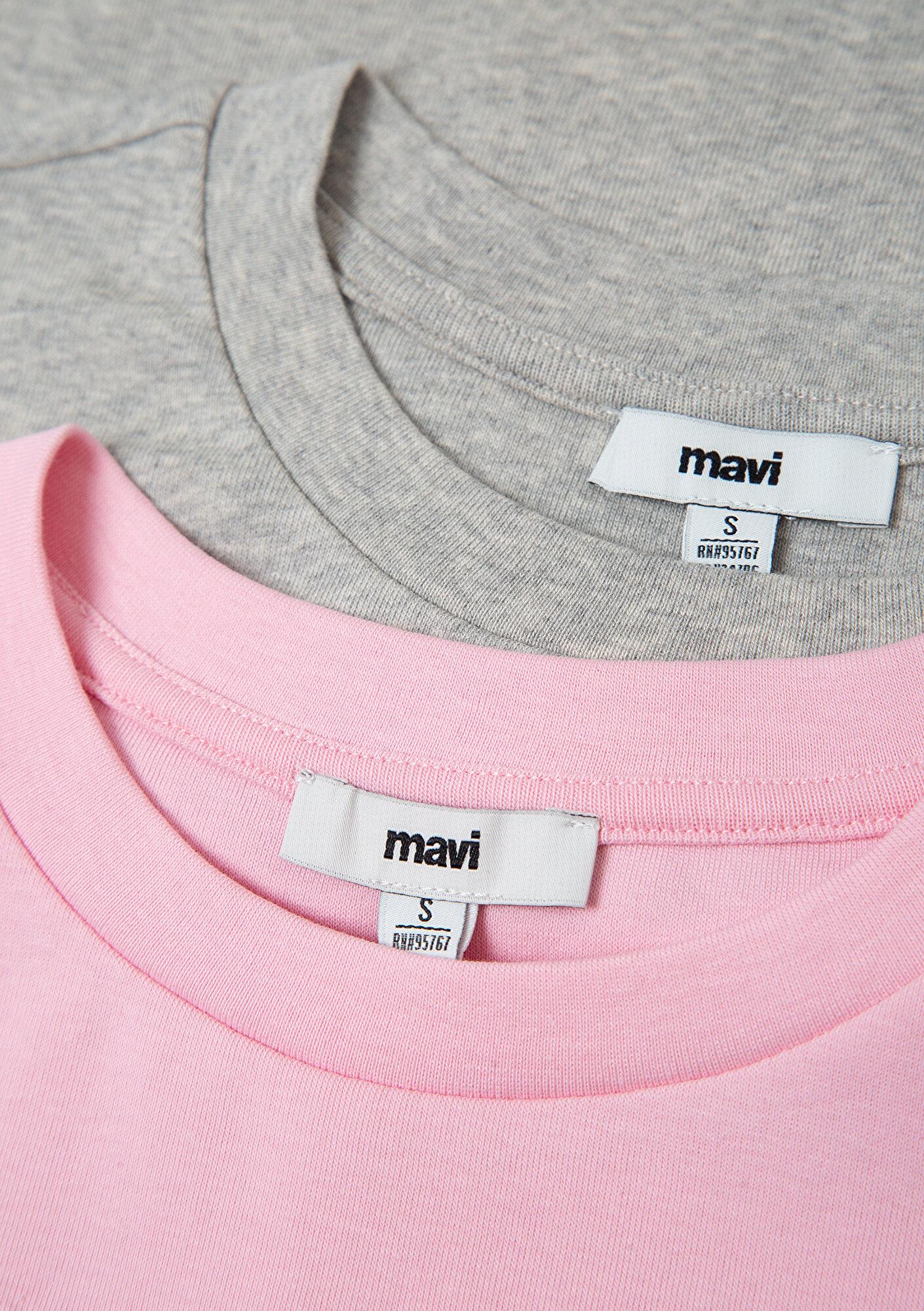 Mavi 2li Uzun Kollu Crop Basic Tişört Fitted / Vücuda Oturan Kesim 1613021-71014
