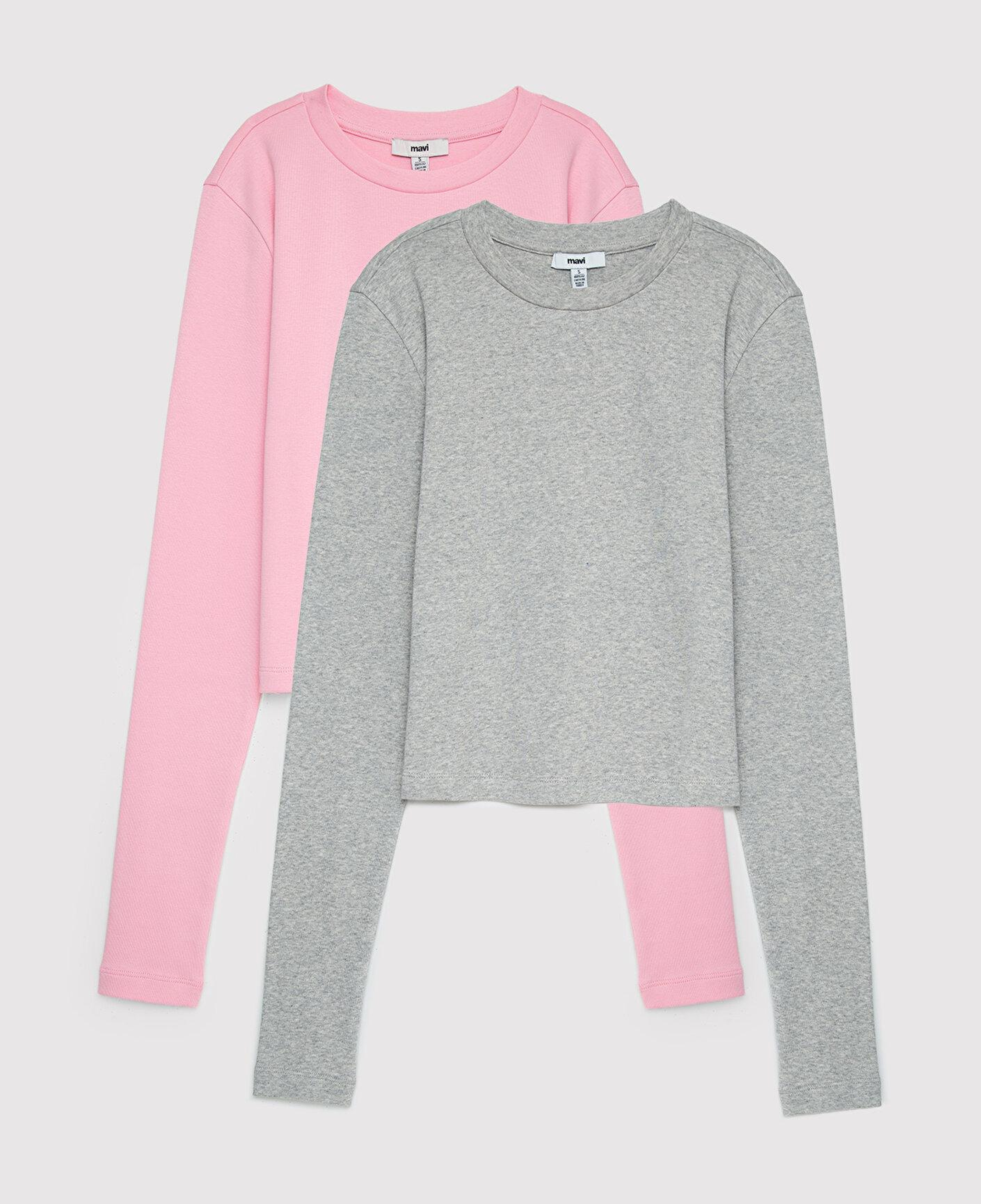 Mavi 2li Uzun Kollu Crop Basic Tişört Fitted / Vücuda Oturan Kesim 1613021-71014