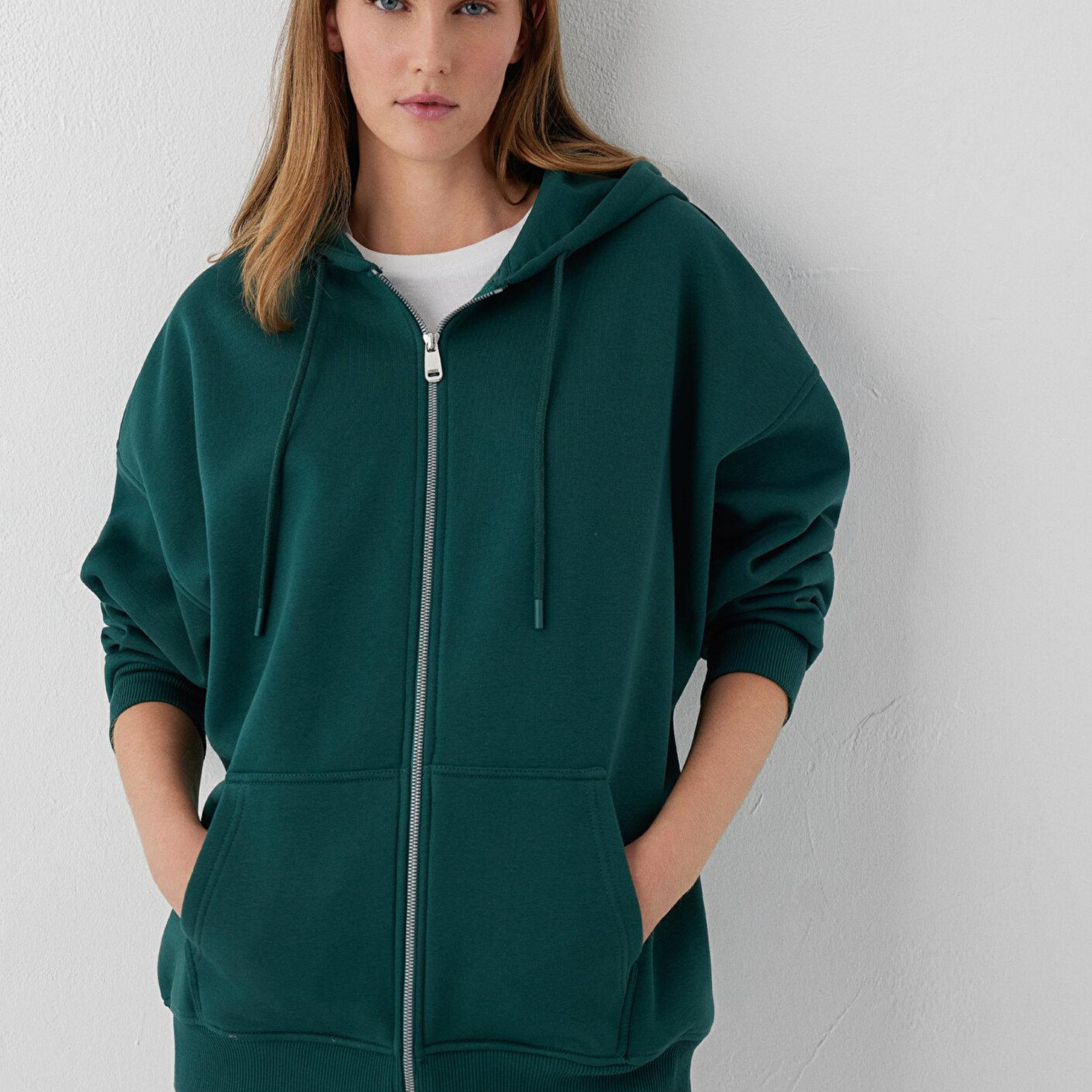 Mavi Kapüşonlu Fermuarlı Yeşil Sweatshirt 1610221-85173