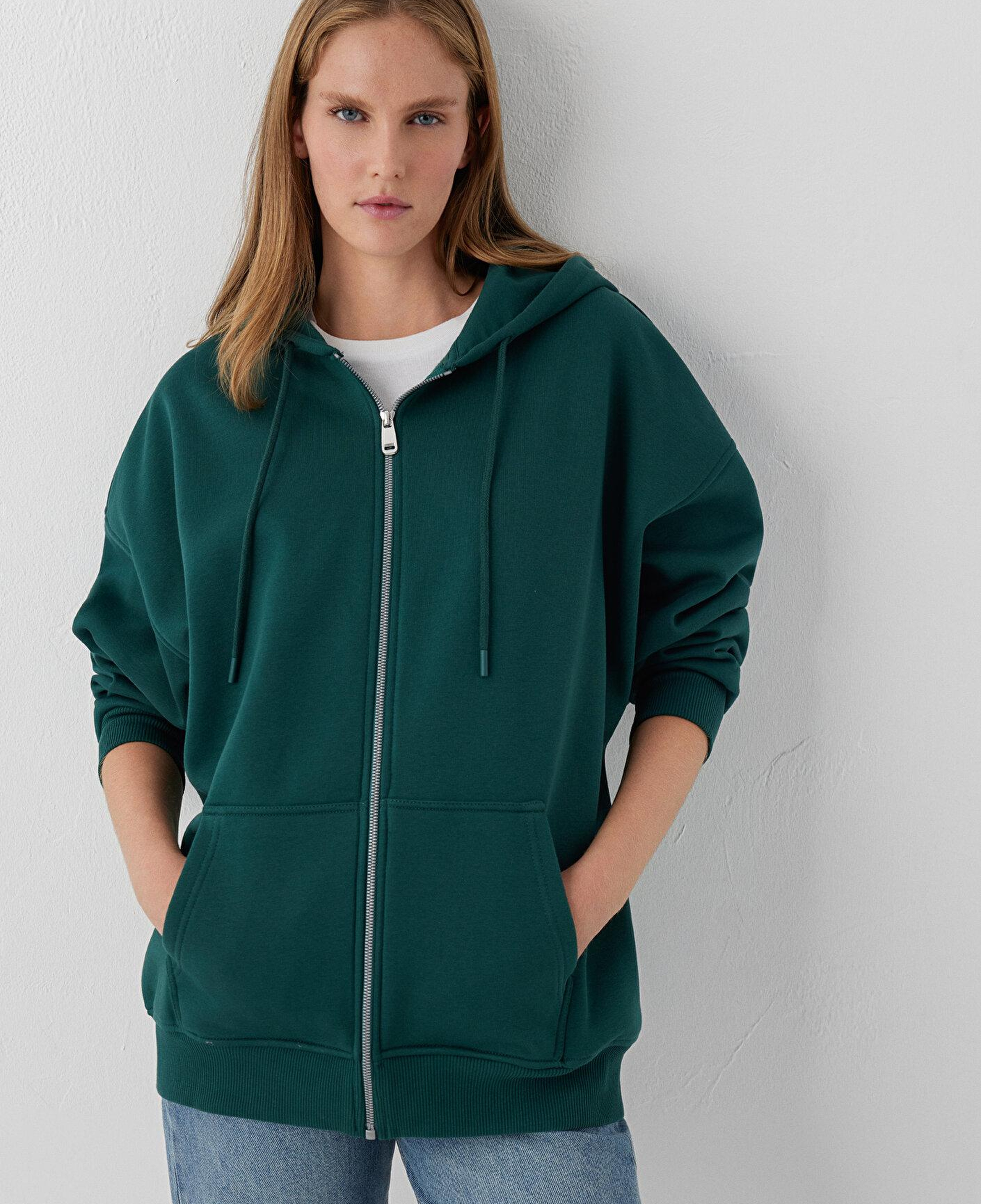 Mavi Kapüşonlu Fermuarlı Yeşil Sweatshirt 1610221-85173