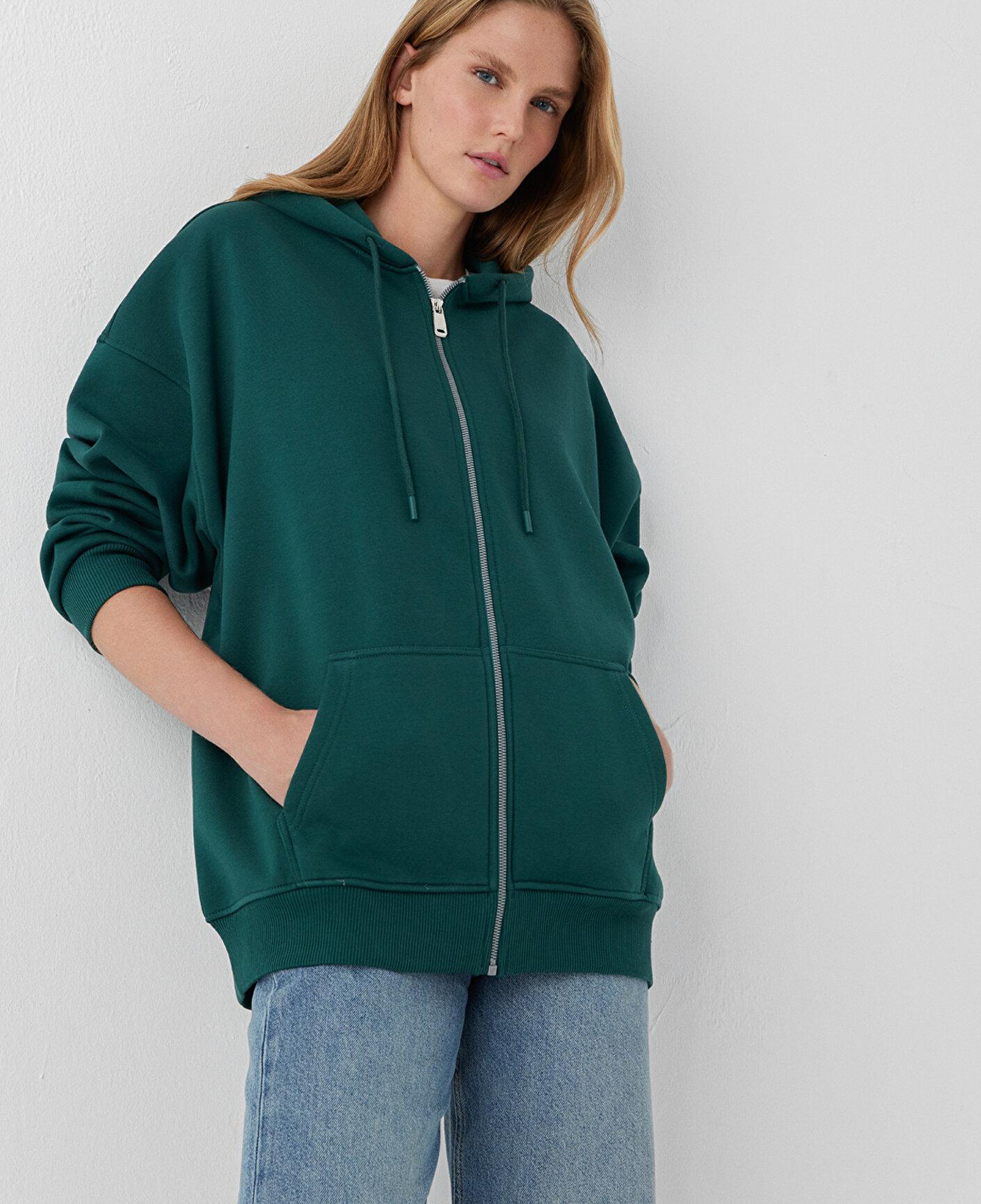 Mavi Kapüşonlu Fermuarlı Yeşil Sweatshirt 1610221-85173