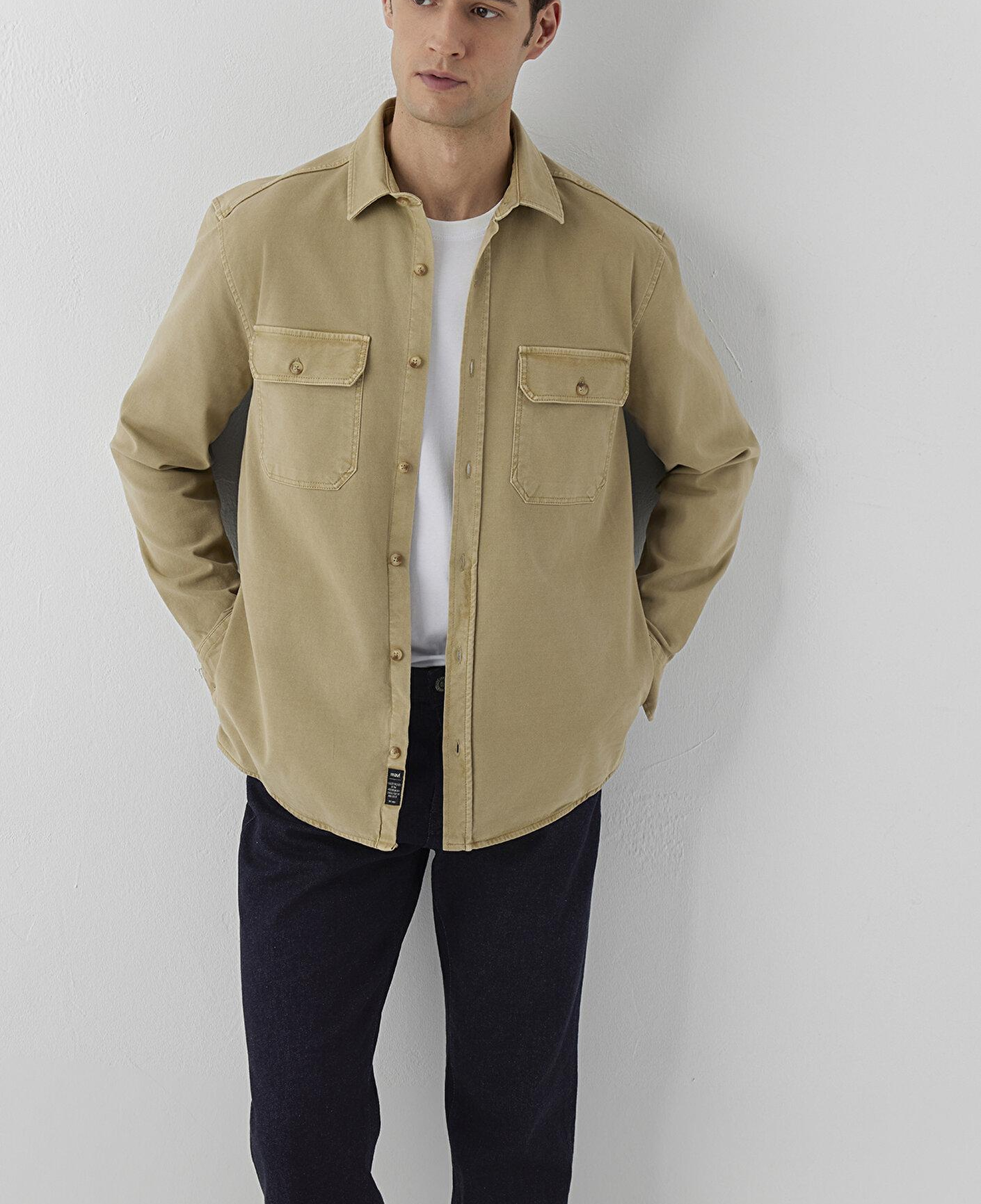 Mavi Cepli Bej Gömlek Regular Fit / Normal Kesim 0212018-70203