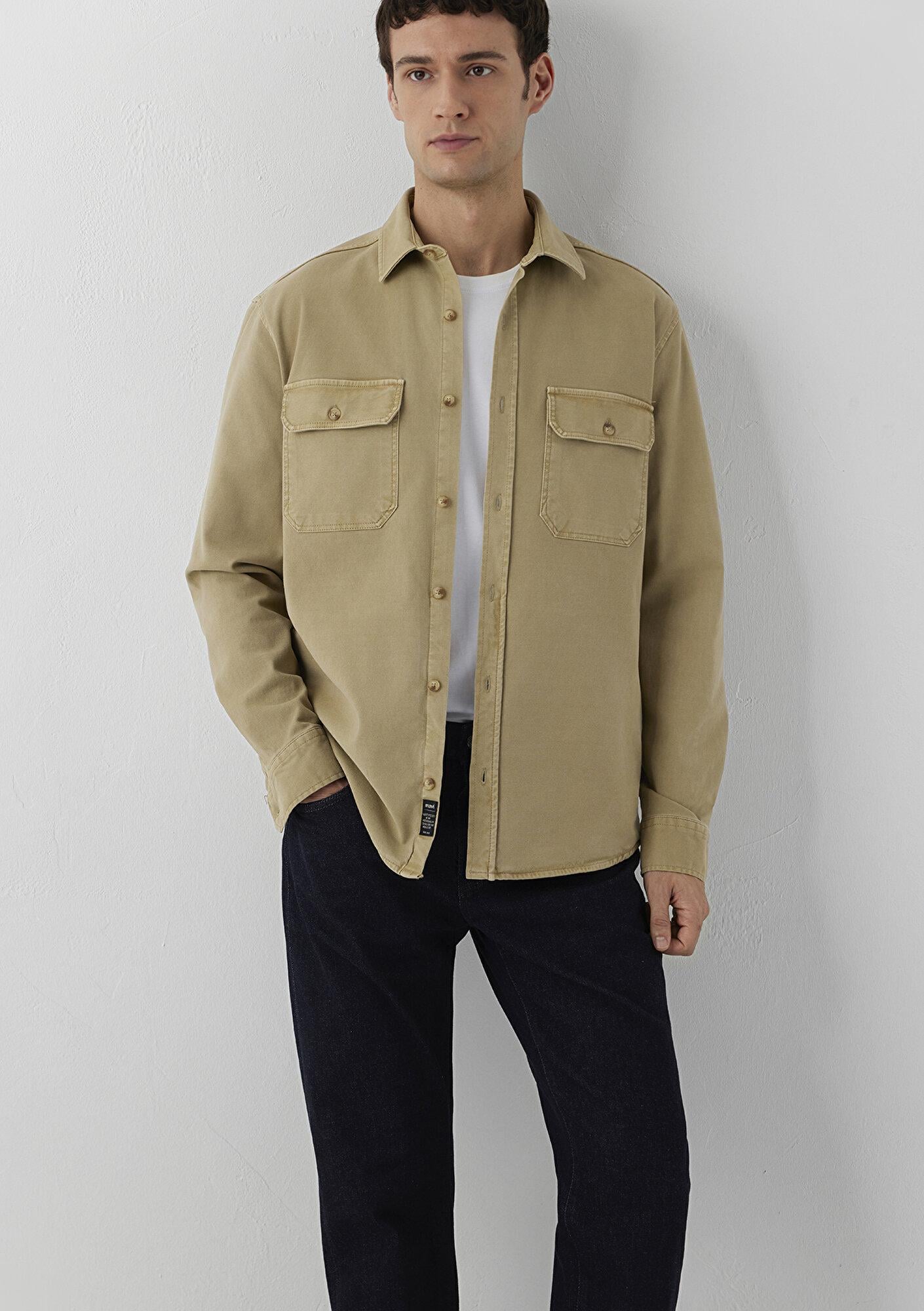 Mavi Cepli Bej Gömlek Regular Fit / Normal Kesim 0212018-70203