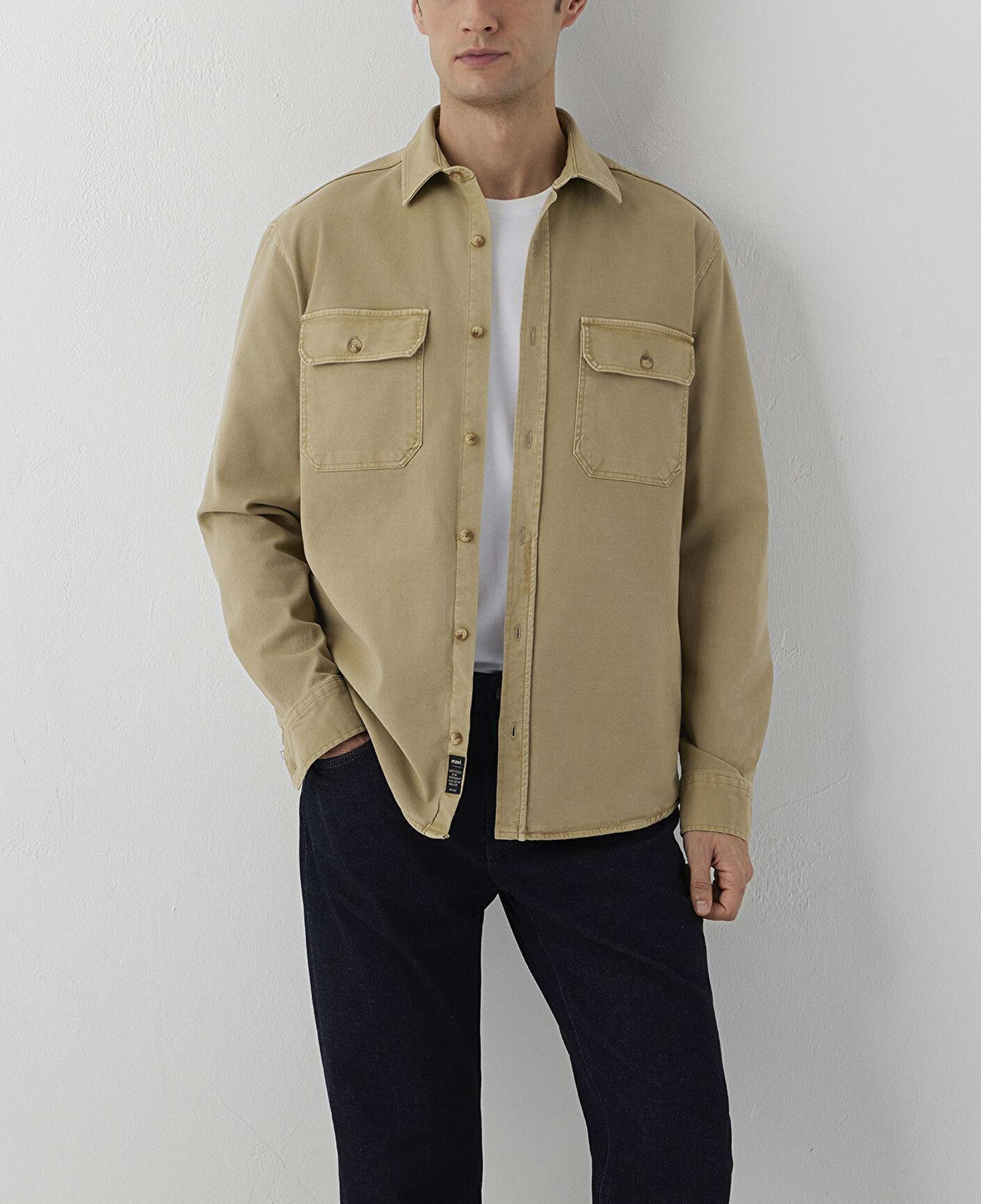 Mavi Cepli Bej Gömlek Regular Fit / Normal Kesim 0212018-70203