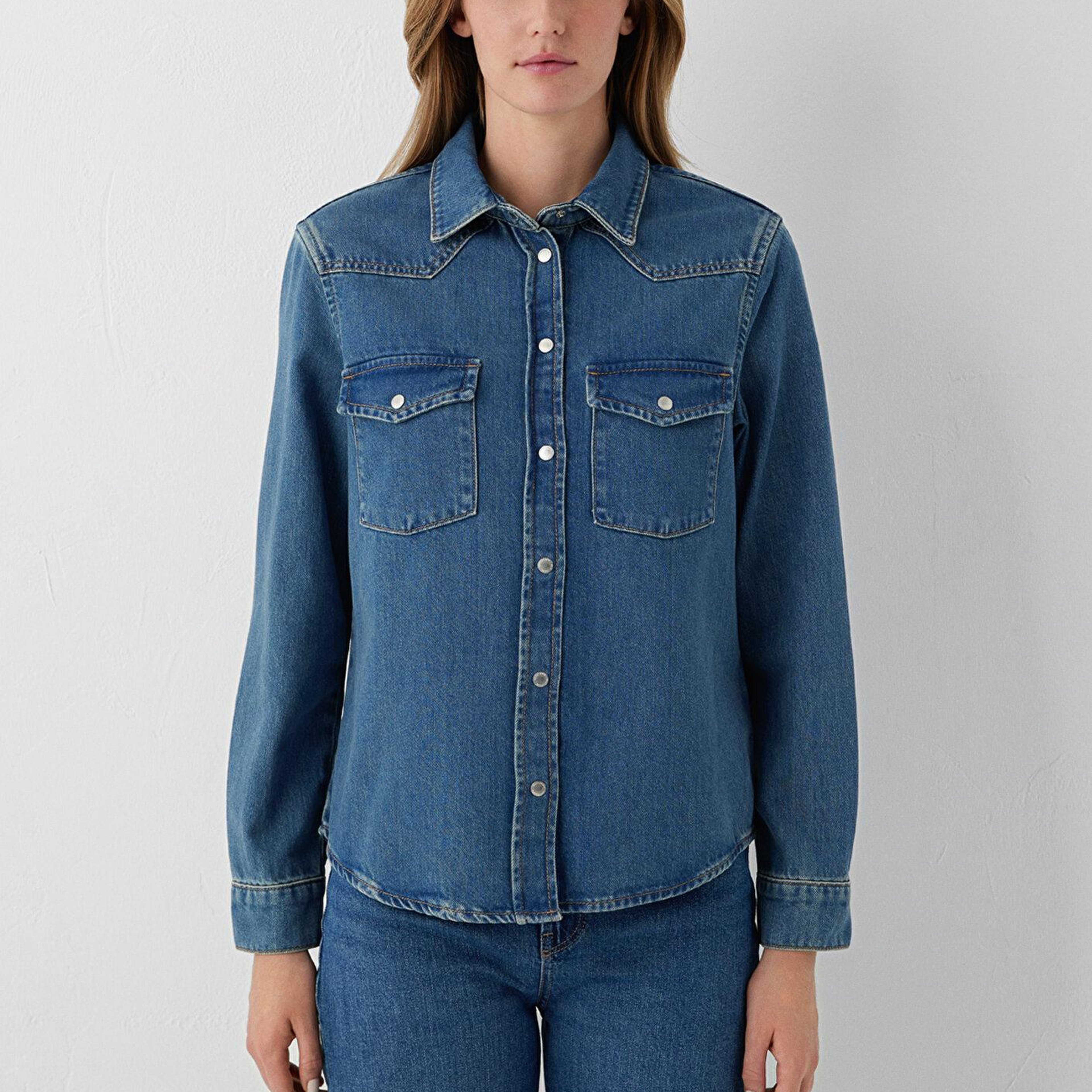 Mavi Angela Classic Denim Indigo Mavisi Jean Gömlek Fitted / Vücuda Oturan Kesim 1210819-A3846