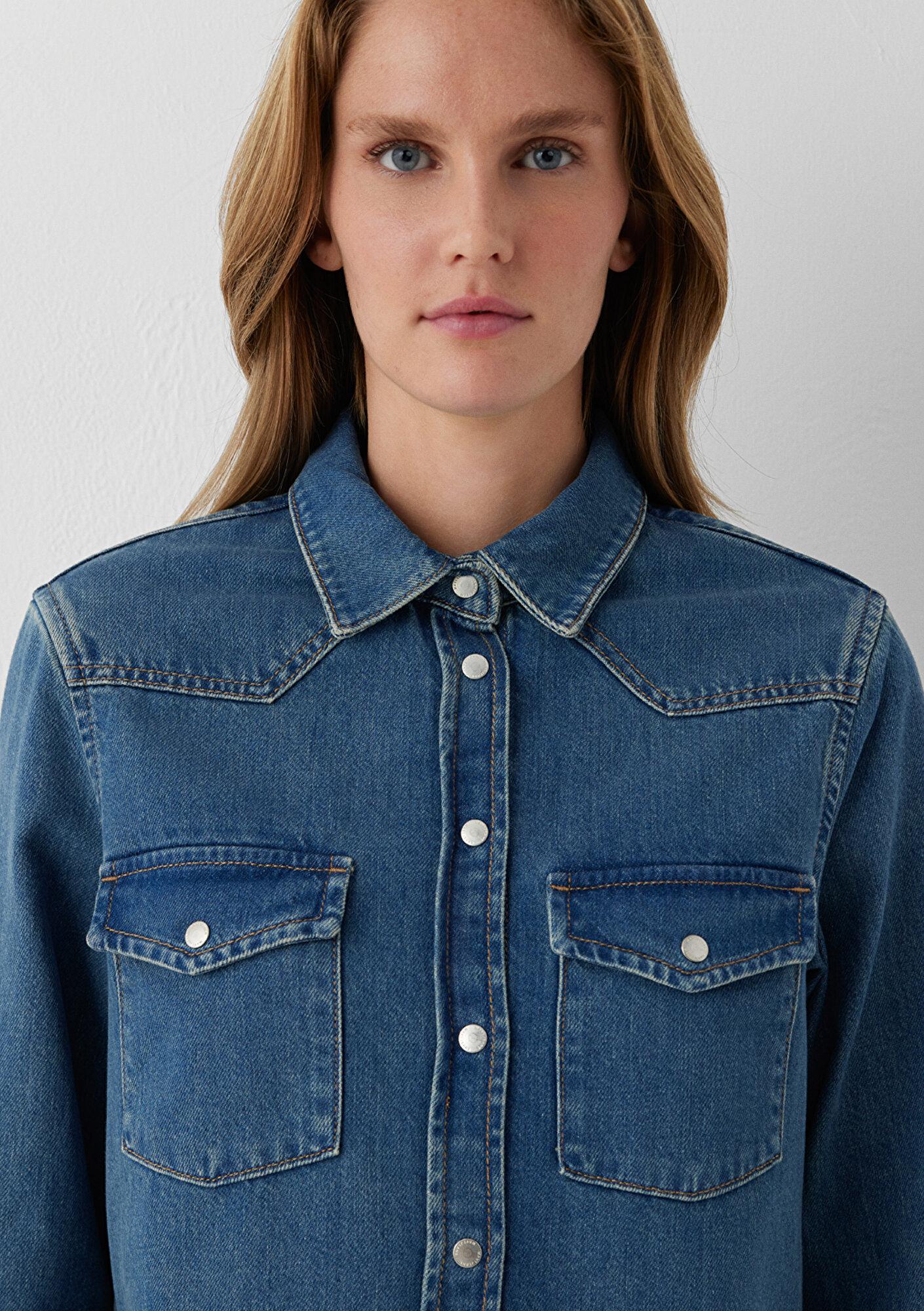 Mavi Angela Classic Denim Indigo Mavisi Jean Gömlek Fitted / Vücuda Oturan Kesim 1210819-A3846