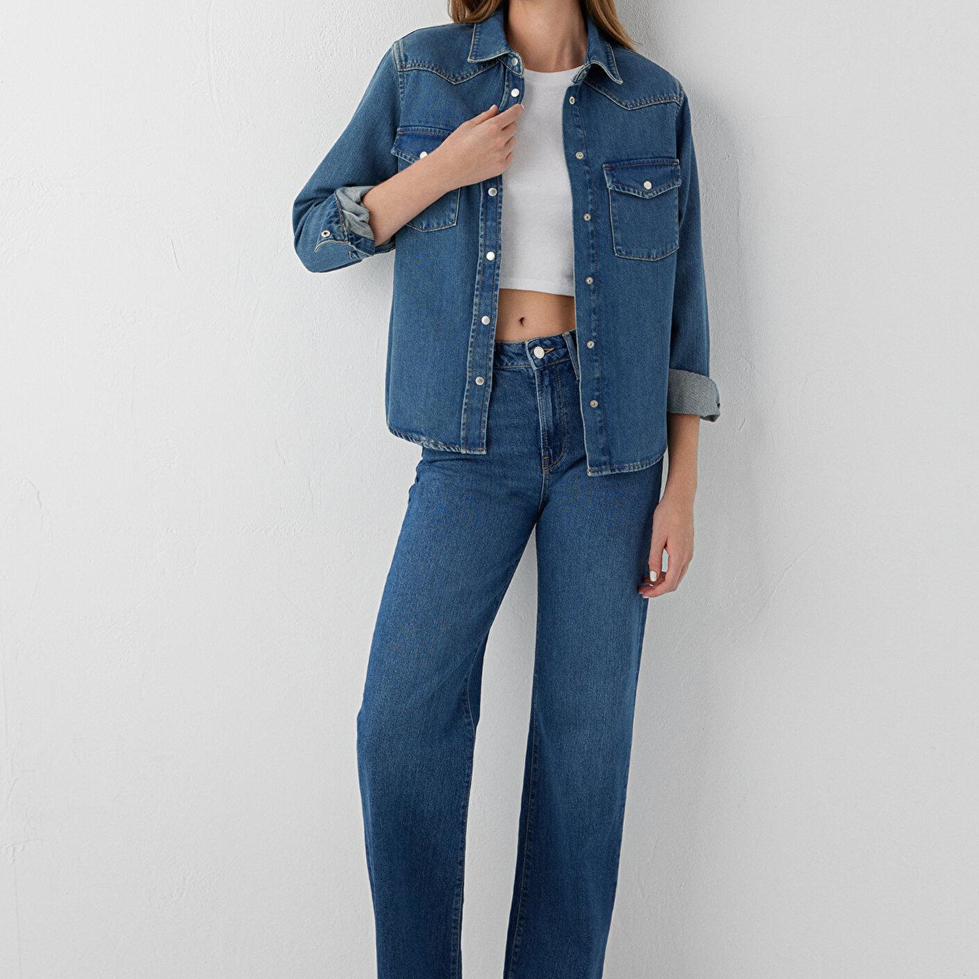 Mavi Angela Classic Denim Indigo Mavisi Jean Gömlek Fitted / Vücuda Oturan Kesim 1210819-A3846