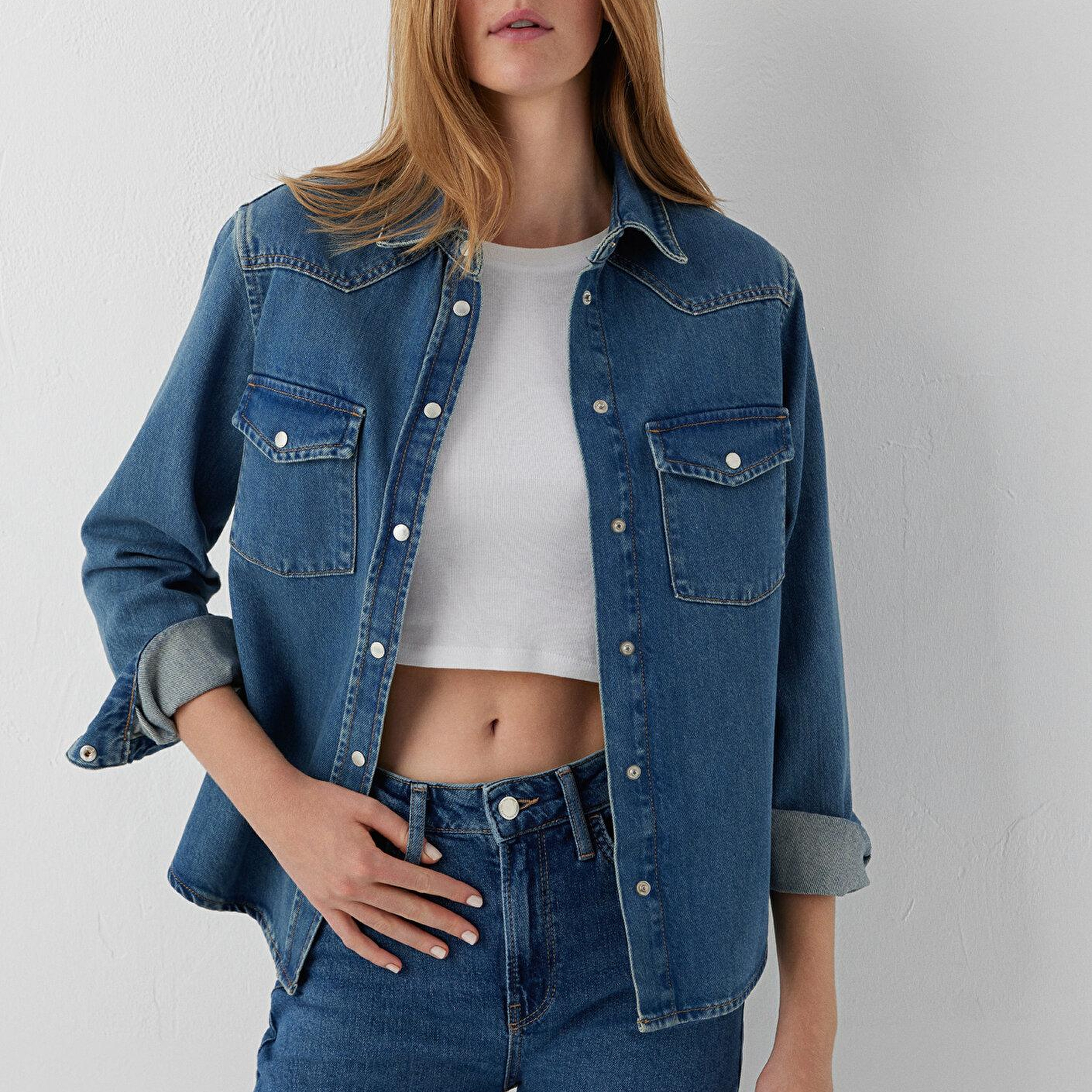 Mavi Angela Classic Denim Indigo Mavisi Jean Gömlek Fitted / Vücuda Oturan Kesim 1210819-A3846
