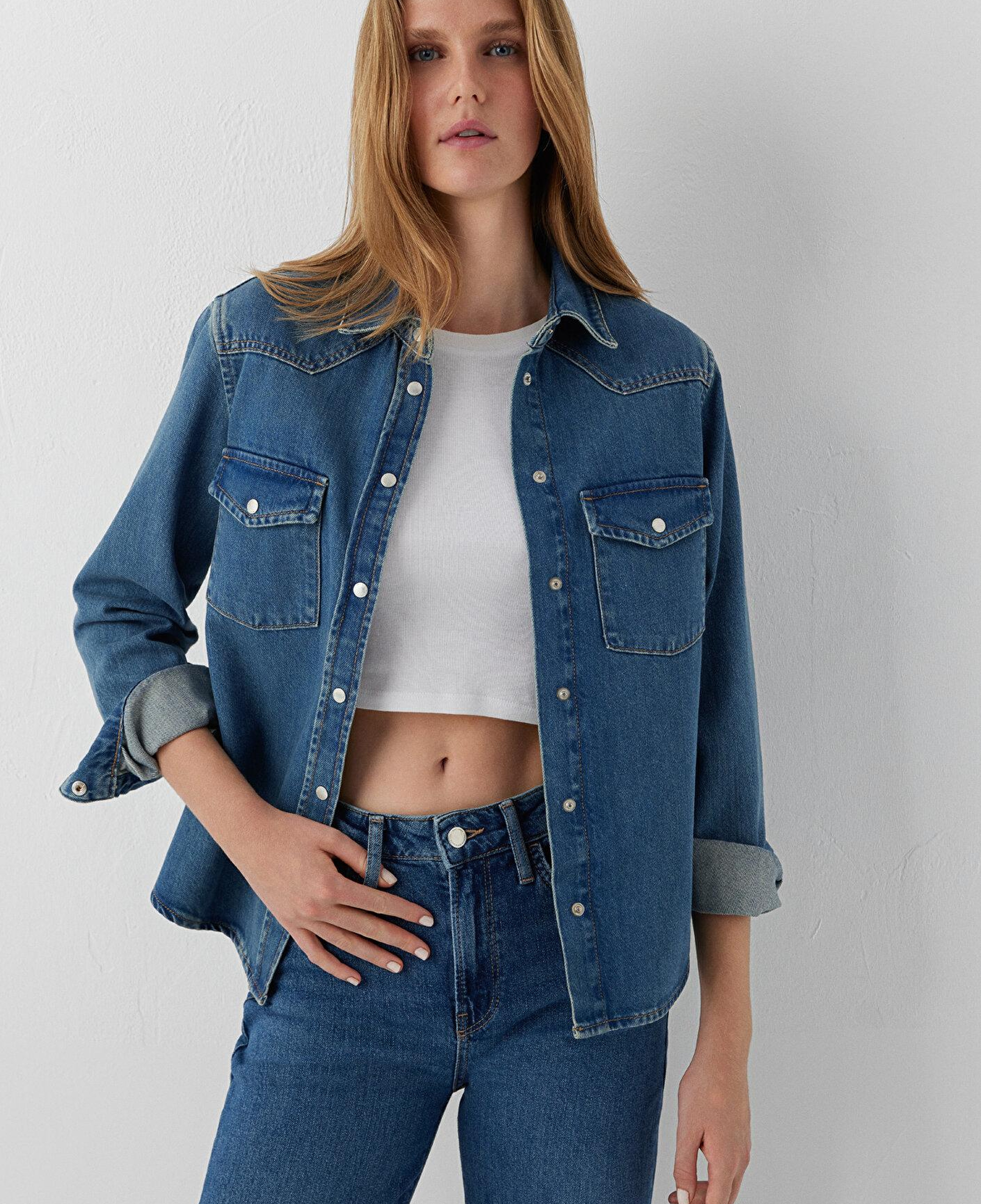 Mavi Angela Classic Denim Indigo Mavisi Jean Gömlek Fitted / Vücuda Oturan Kesim 1210819-A3846