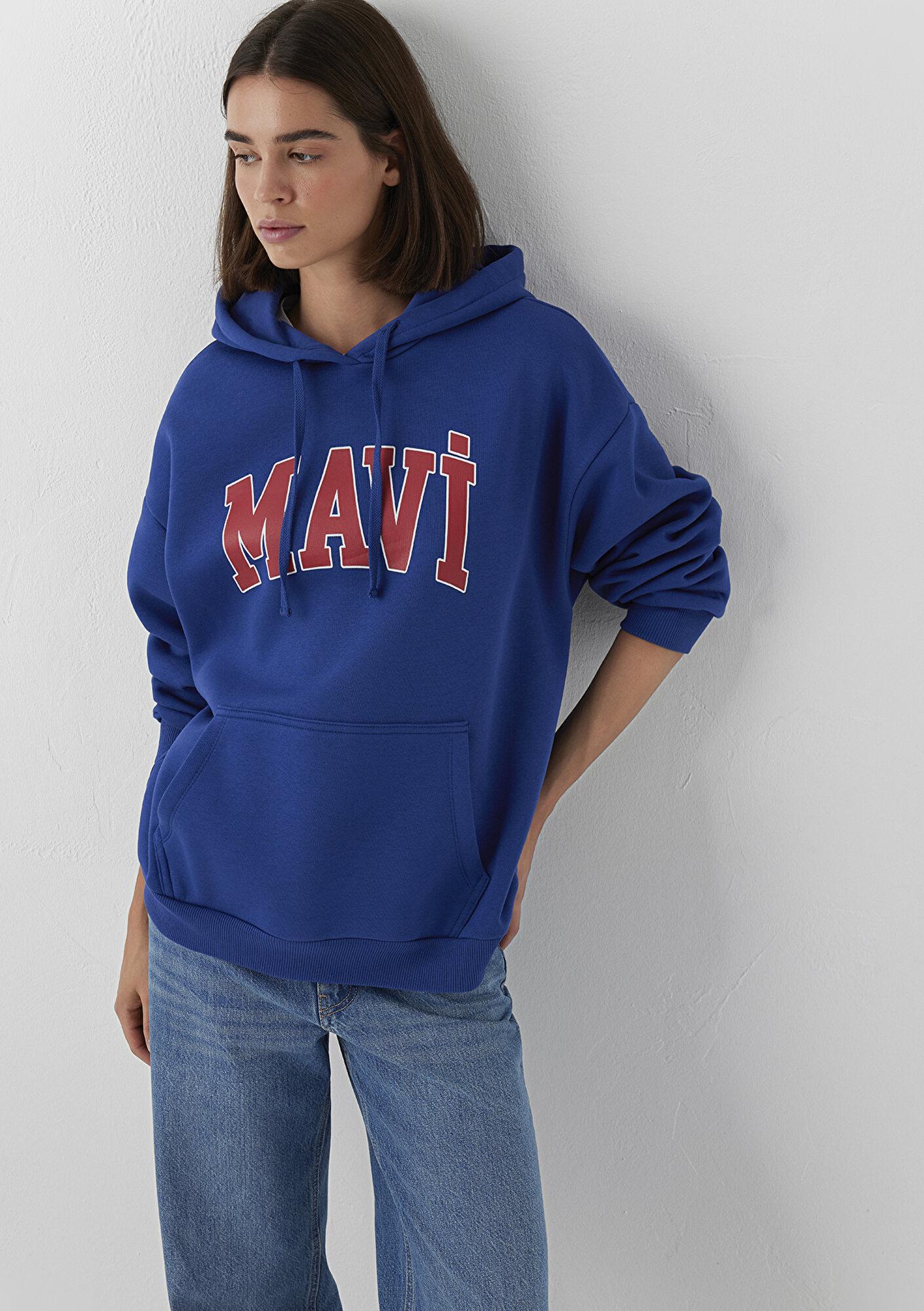 Mavi Mavi Logo Baskılı Kapüşonlu Lacivert Sweatshirt 1600361-70758