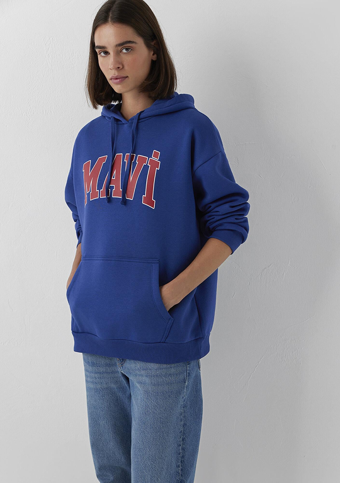 Mavi Mavi Logo Baskılı Kapüşonlu Lacivert Sweatshirt 1600361-70758
