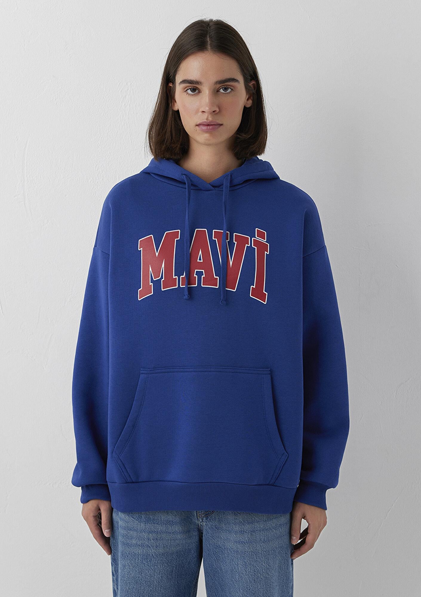 Mavi Mavi Logo Baskılı Kapüşonlu Lacivert Sweatshirt 1600361-70758