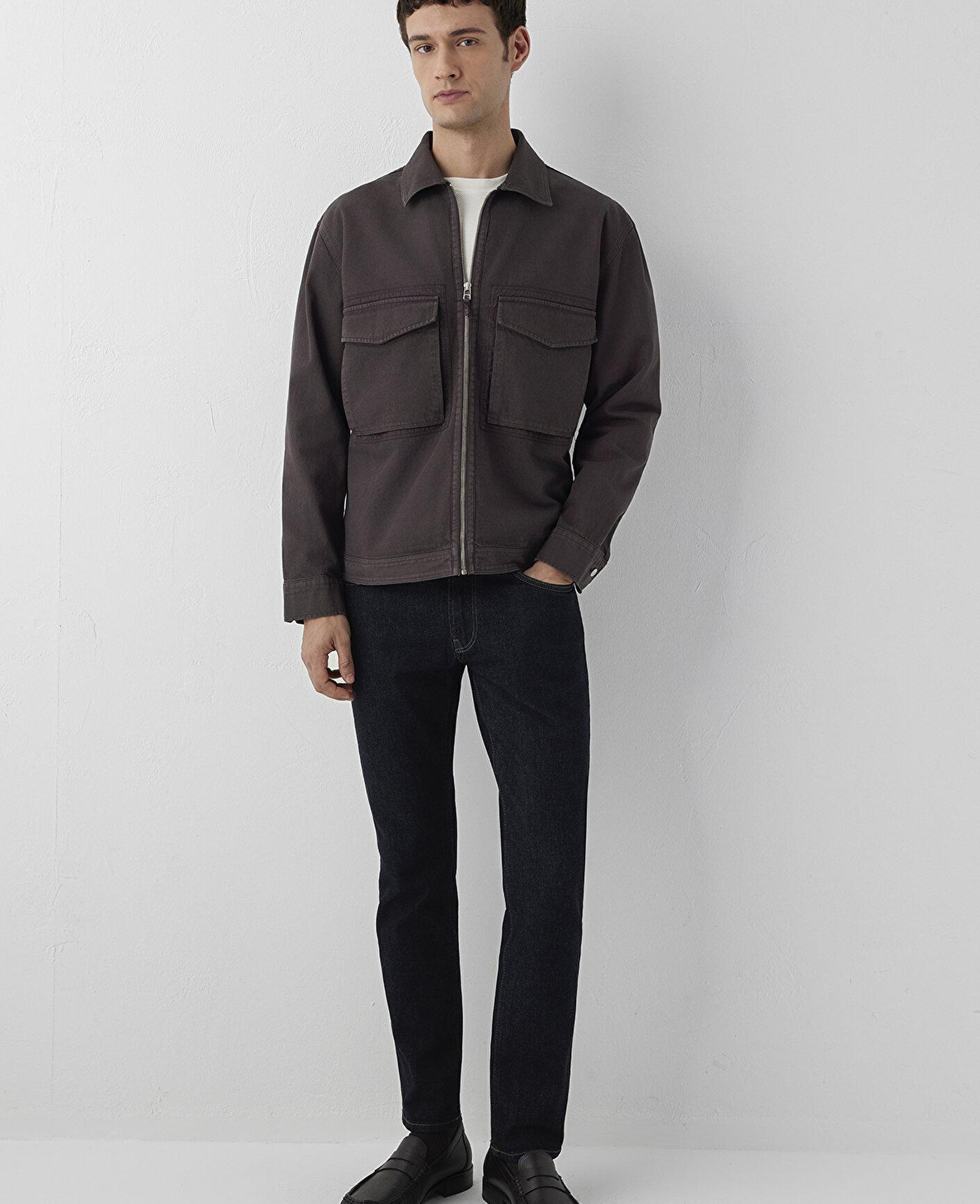 Mavi Cepli Kahverengi Gömlek Oversize / Geniş Kesim 0212123-70219