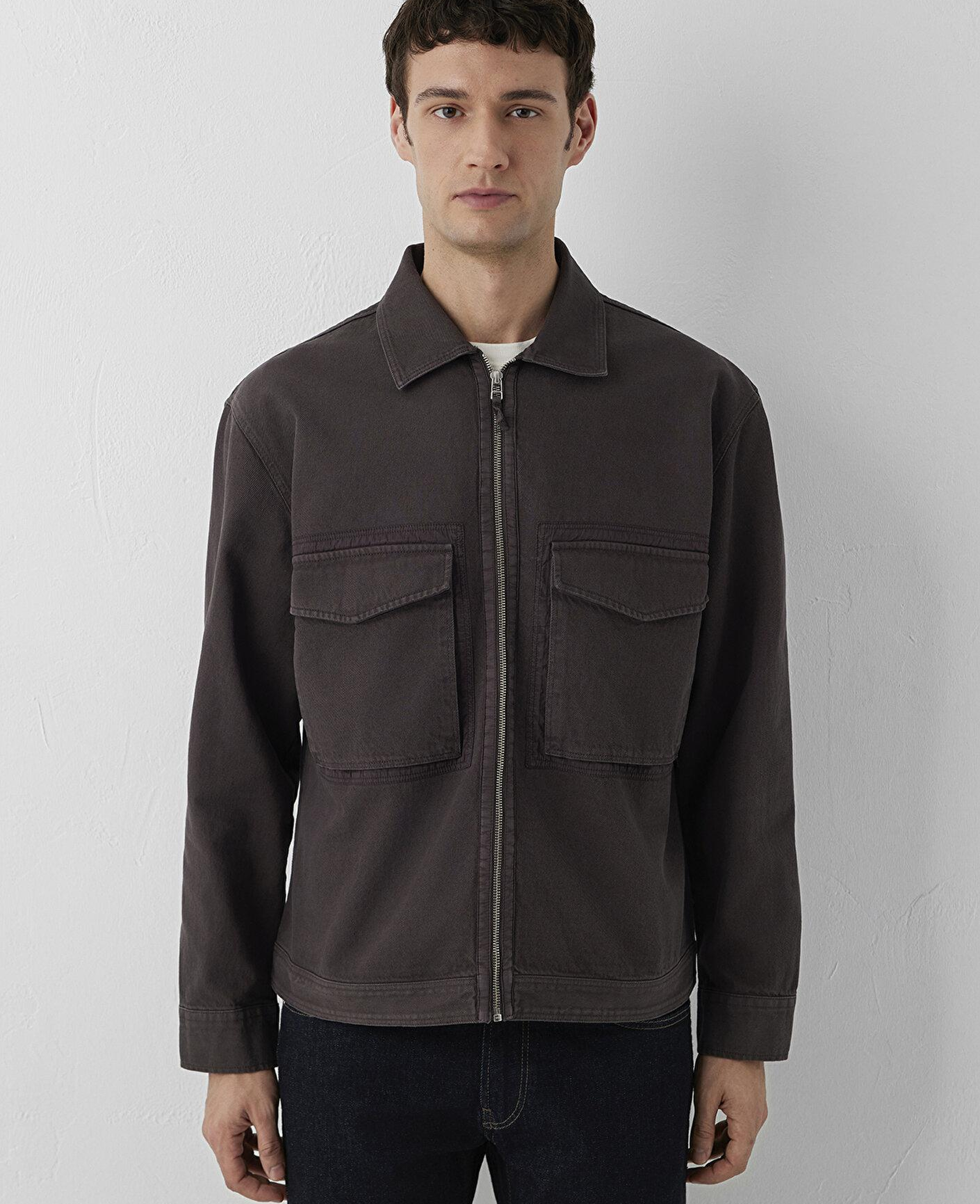 Mavi Cepli Kahverengi Gömlek Oversize / Geniş Kesim 0212123-70219