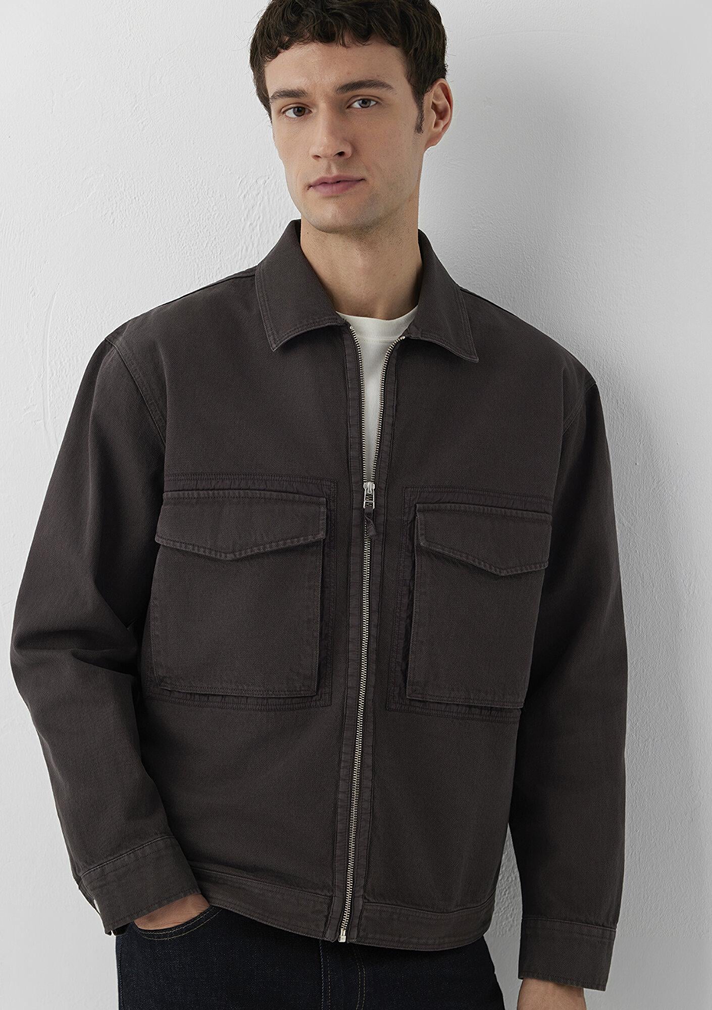 Mavi Cepli Kahverengi Gömlek Oversize / Geniş Kesim 0212123-70219