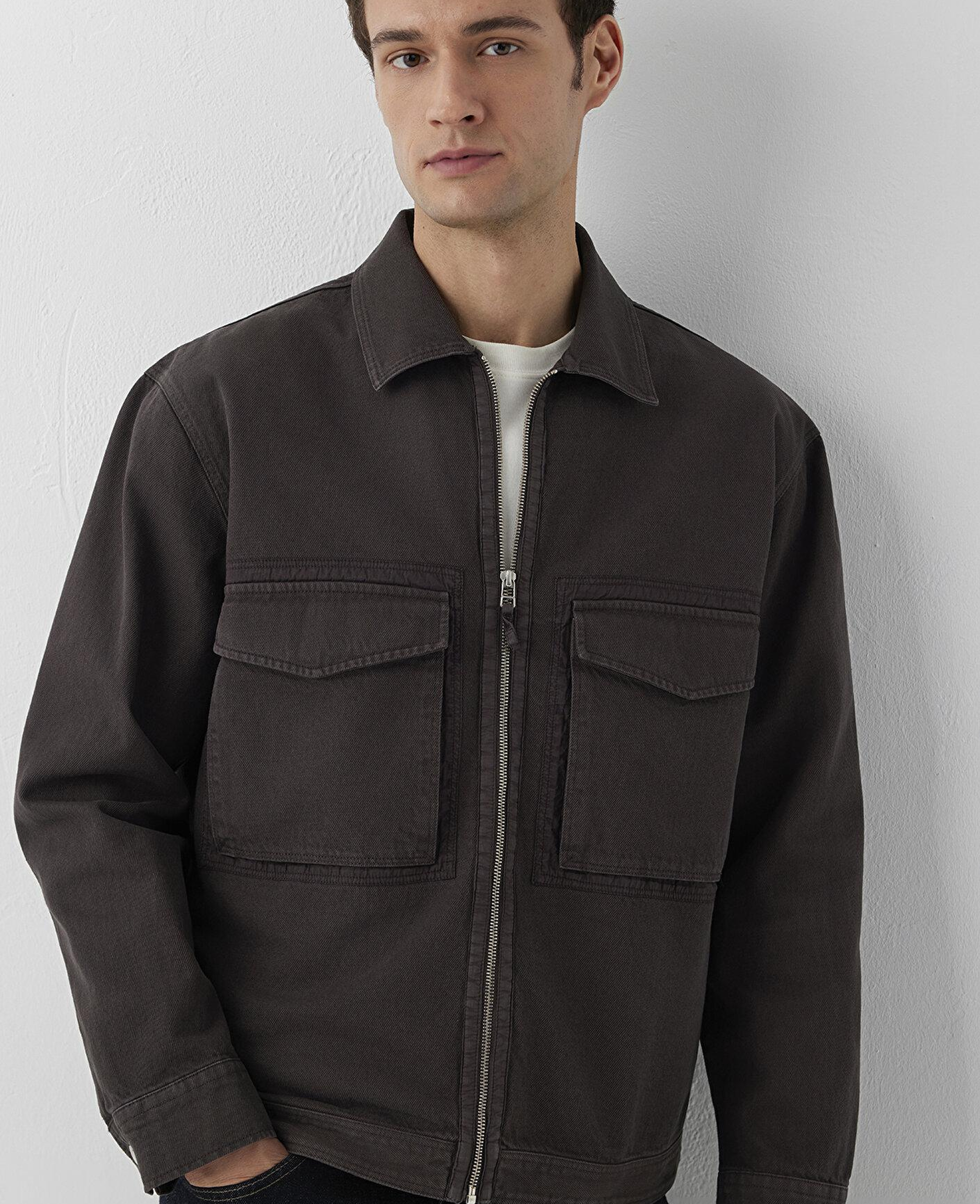 Mavi Cepli Kahverengi Gömlek Oversize / Geniş Kesim 0212123-70219