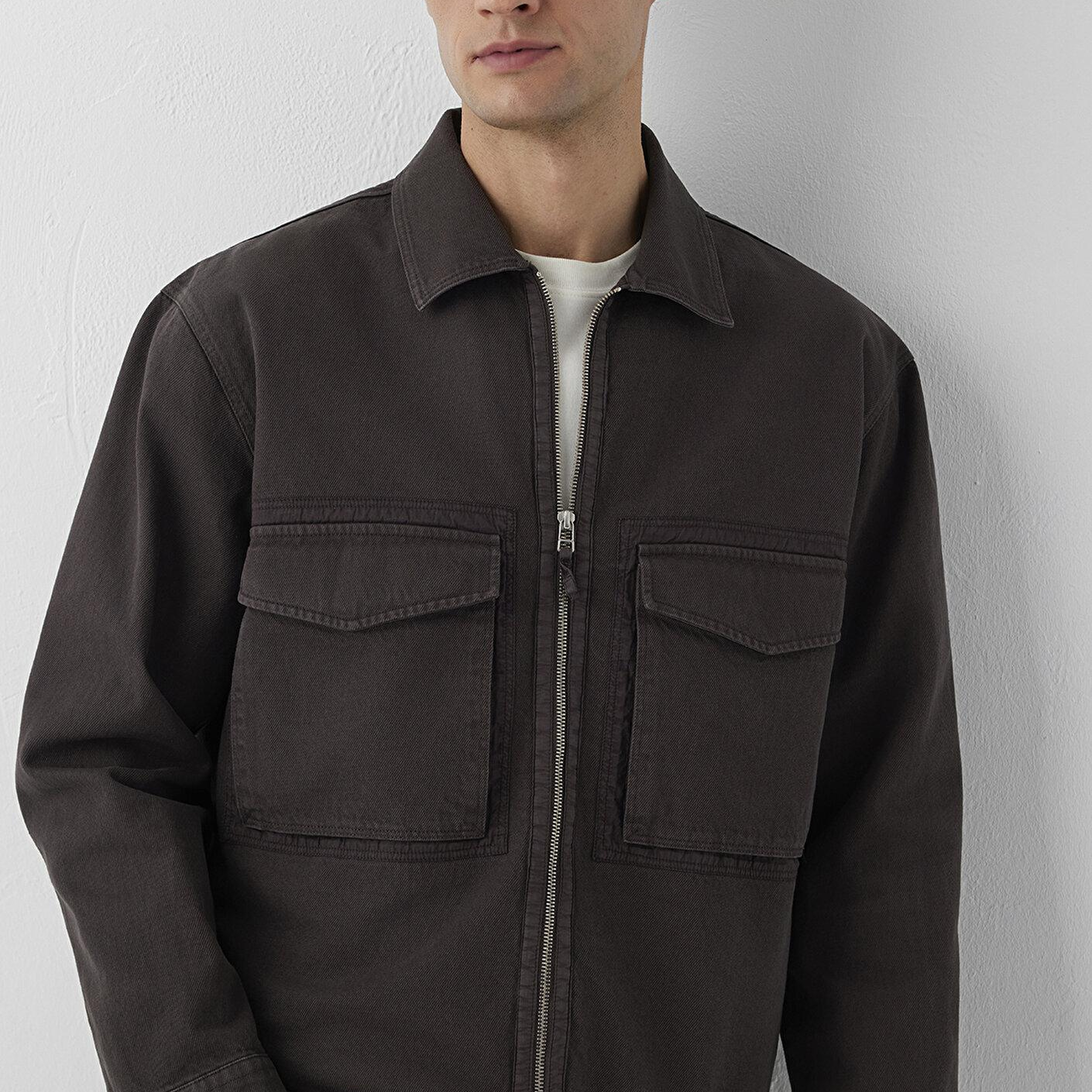Mavi Cepli Kahverengi Gömlek Oversize / Geniş Kesim 0212123-70219