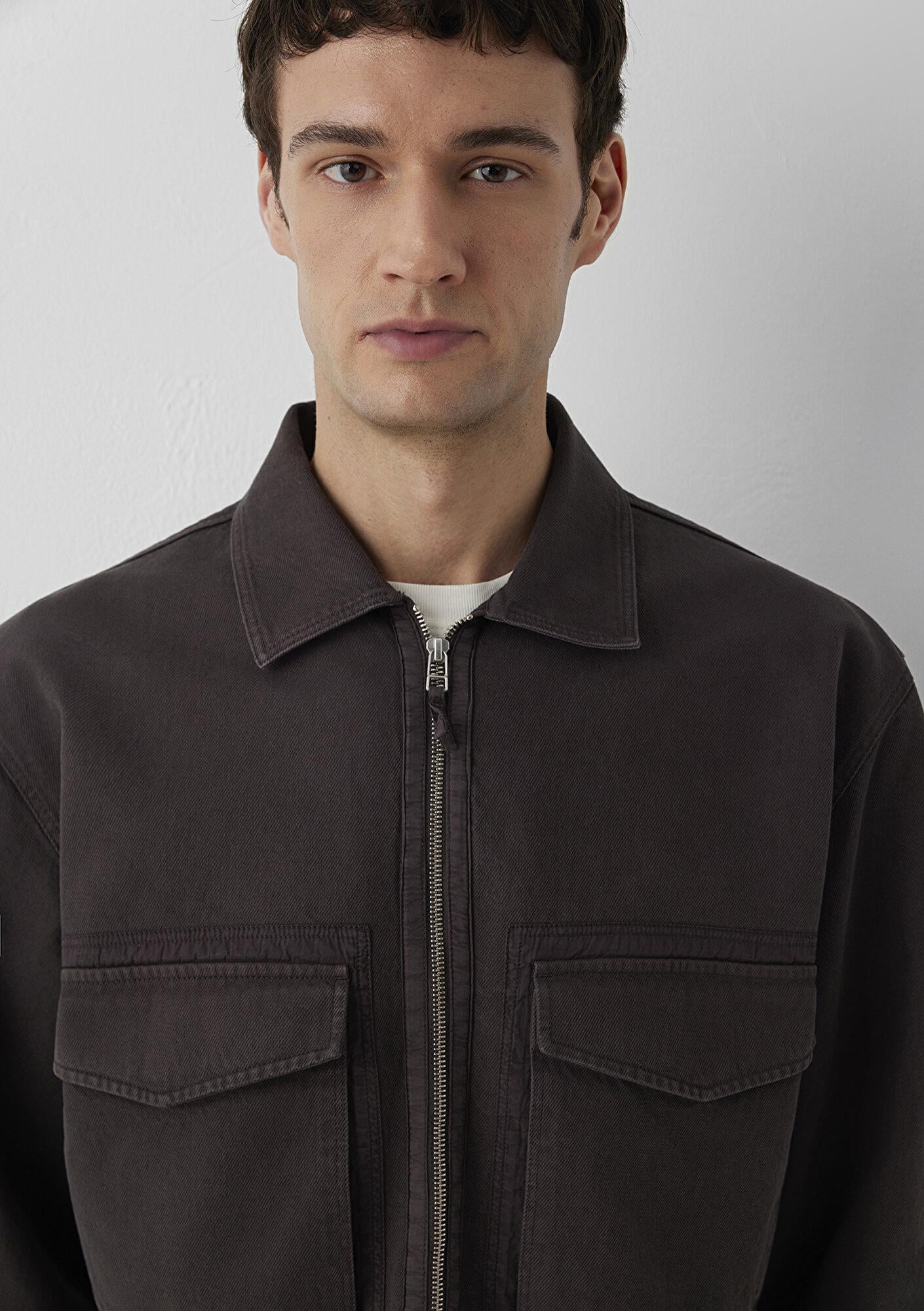 Mavi Cepli Kahverengi Gömlek Oversize / Geniş Kesim 0212123-70219