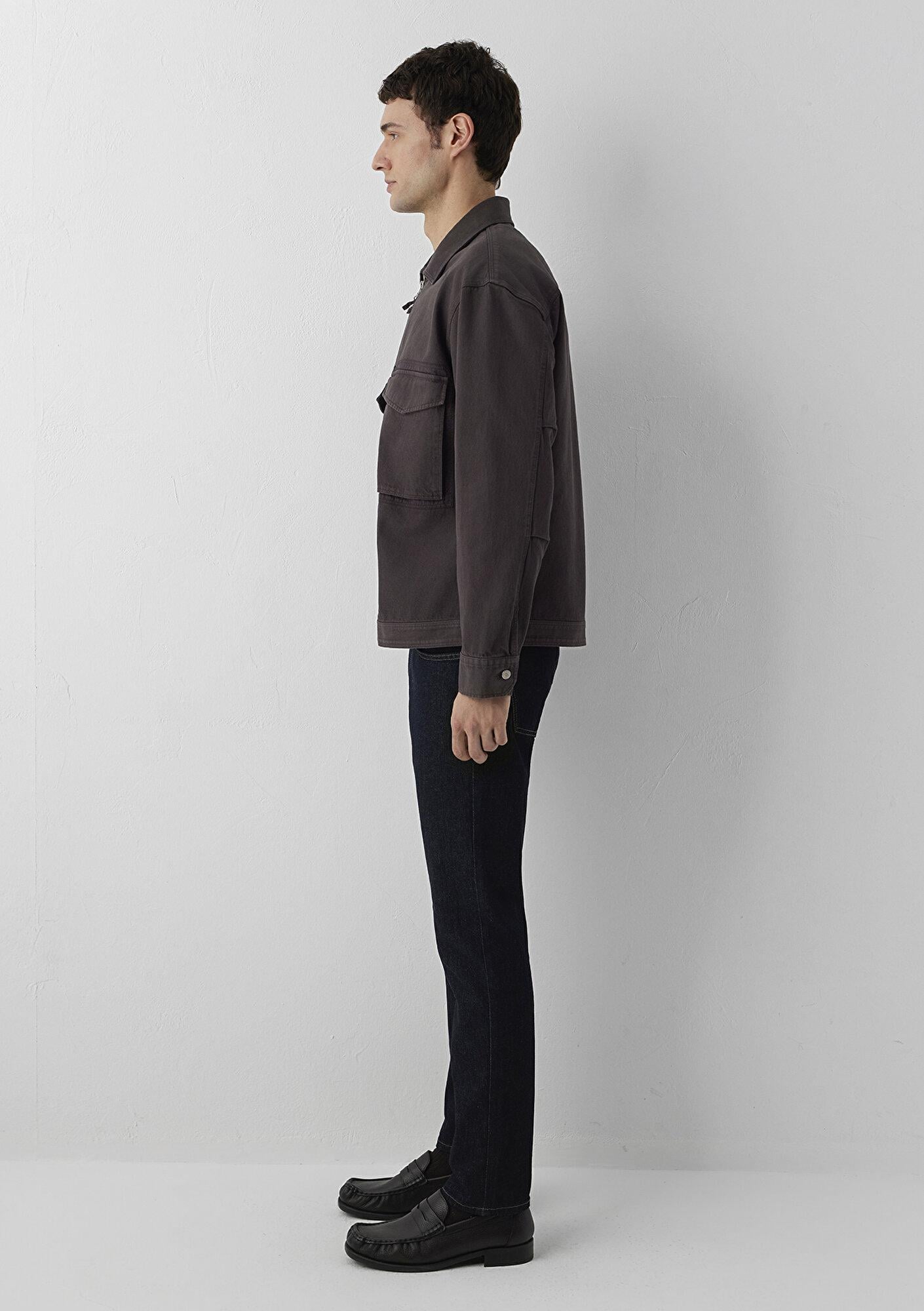 Mavi Cepli Kahverengi Gömlek Oversize / Geniş Kesim 0212123-70219
