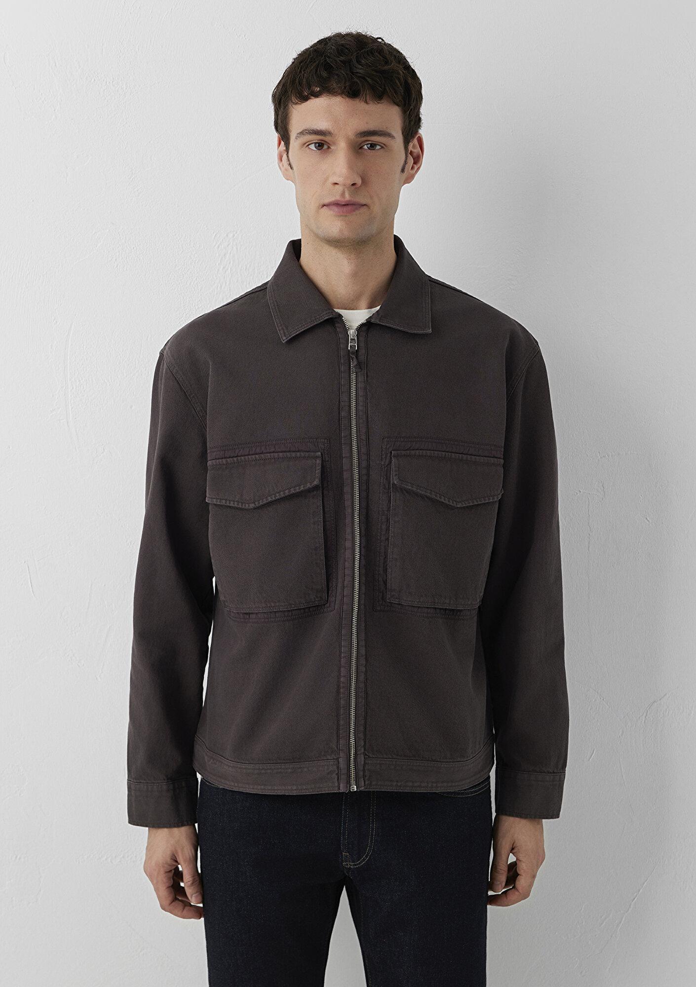 Mavi Cepli Kahverengi Gömlek Oversize / Geniş Kesim 0212123-70219
