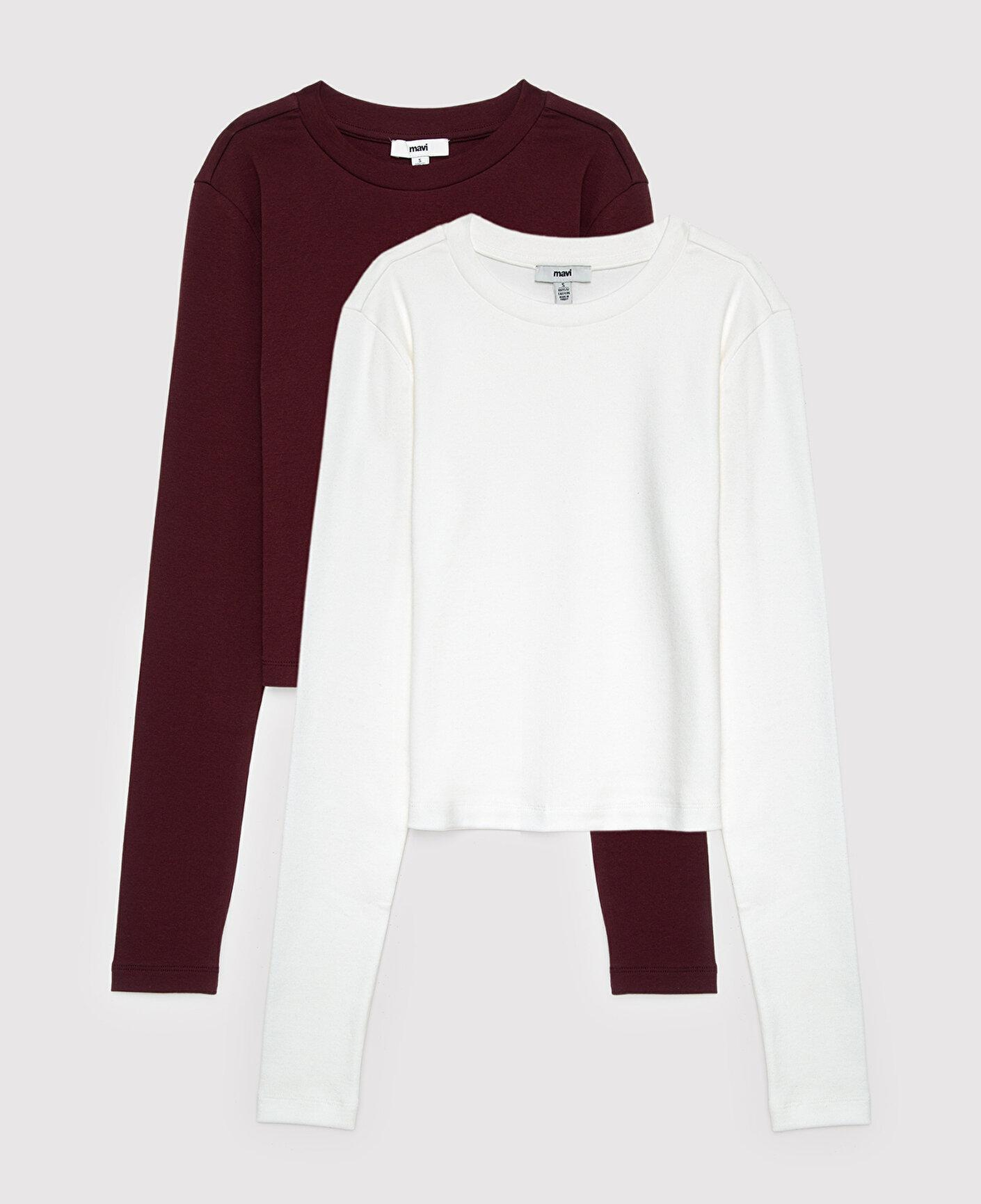 Mavi 2li Uzun Kollu Crop Basic Tişört Fitted / Vücuda Oturan Kesim 1613021-70422